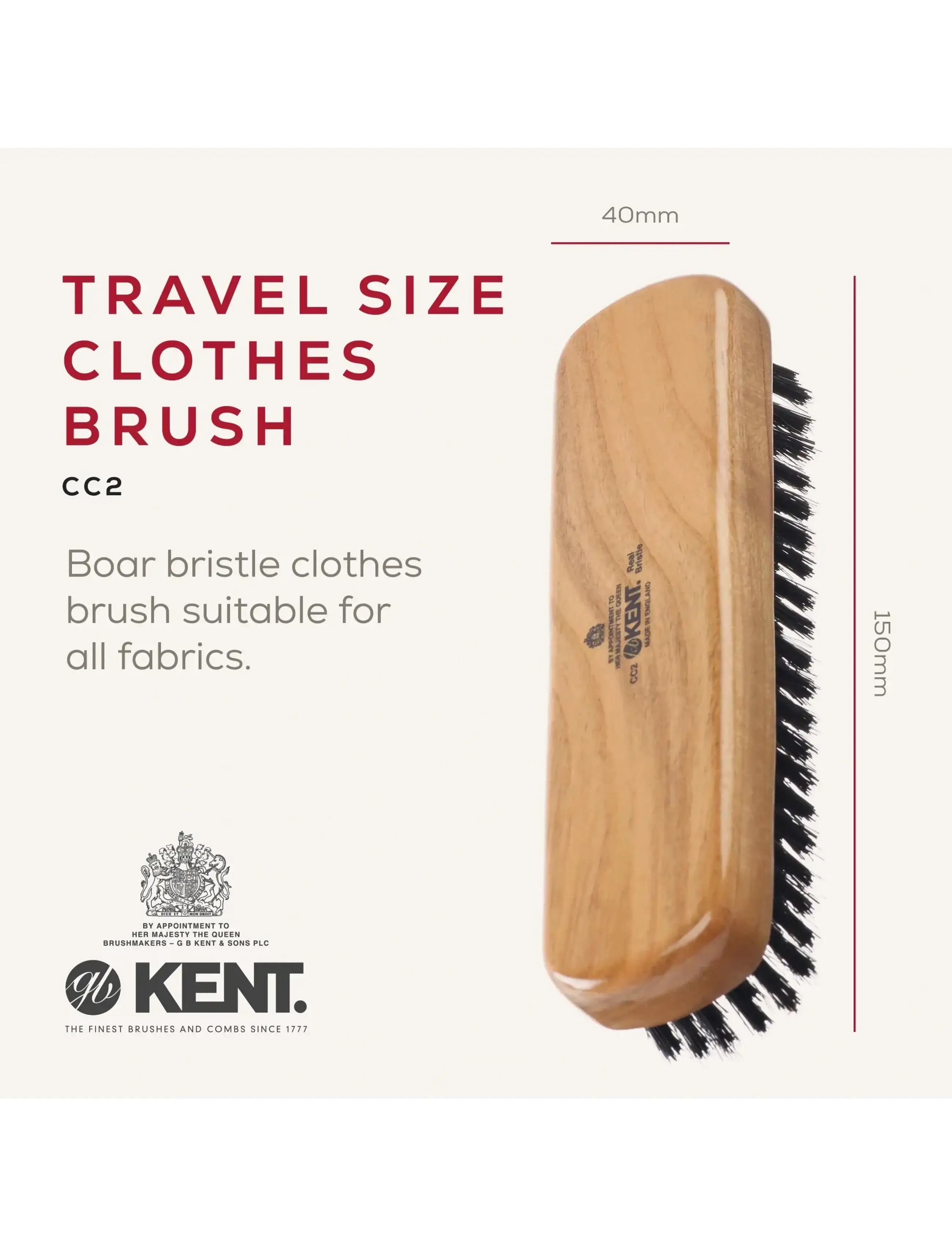 Kent Brushes - Travel Size Cherrywood Bristle Nylon Mix Clothes Brush - produkter til tøjvask - brown - 4