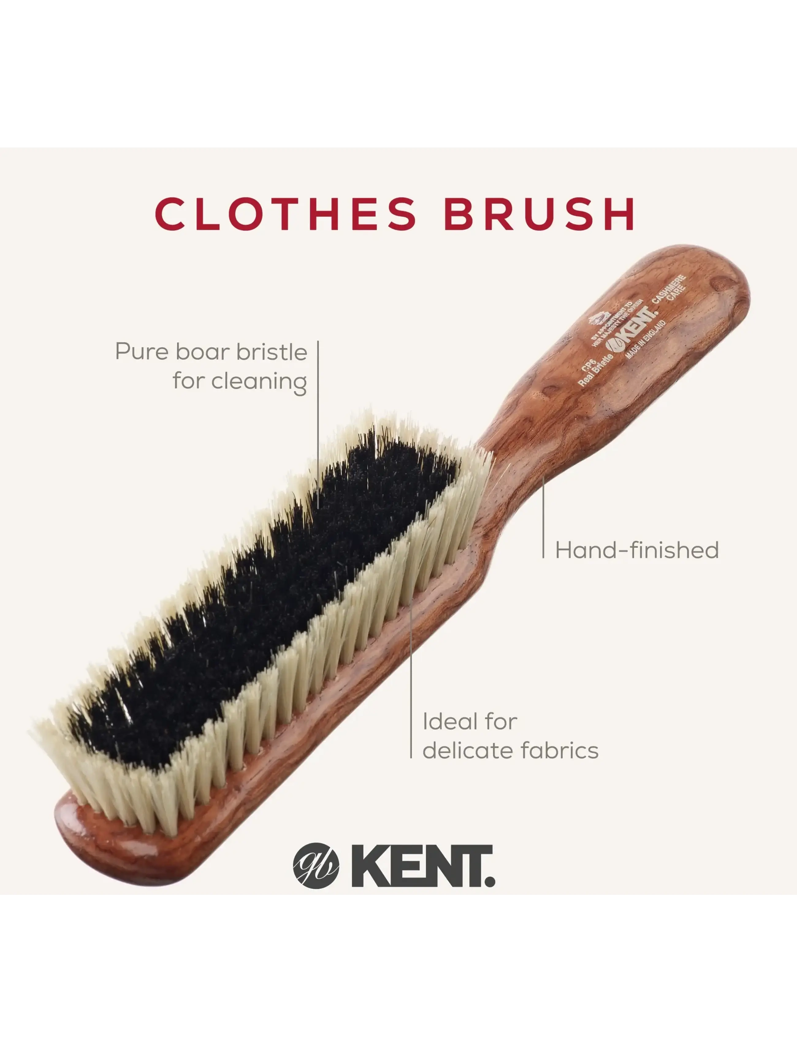 Kent Brushes - Cashmere Care Dark Wood Bristle Nylon Mix Clothes Brush - tøjpleje - brown - 2