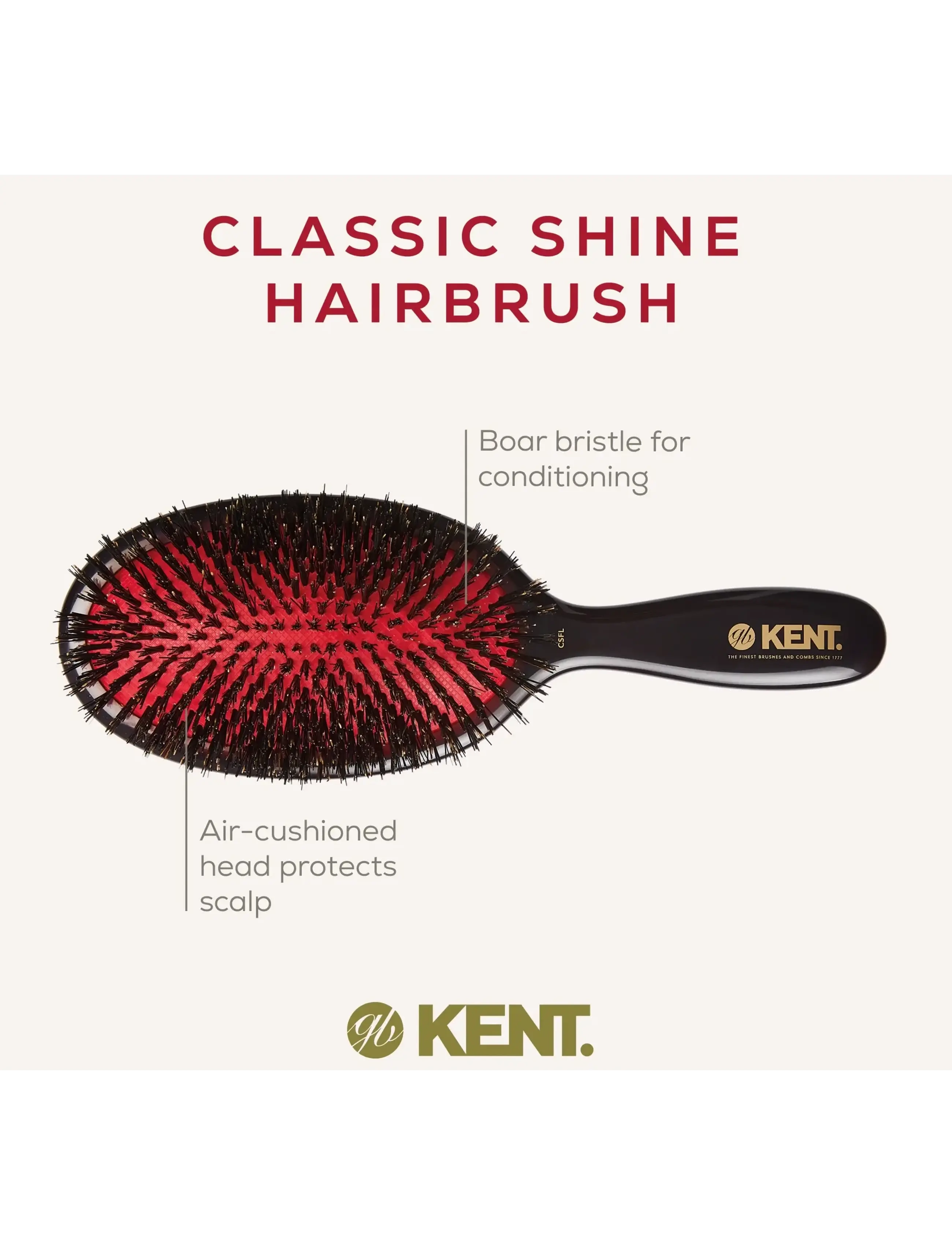 Kent Brushes - Classic Shine Large Pure Black Bristle Hairbrush - paddelbørster - black - 2