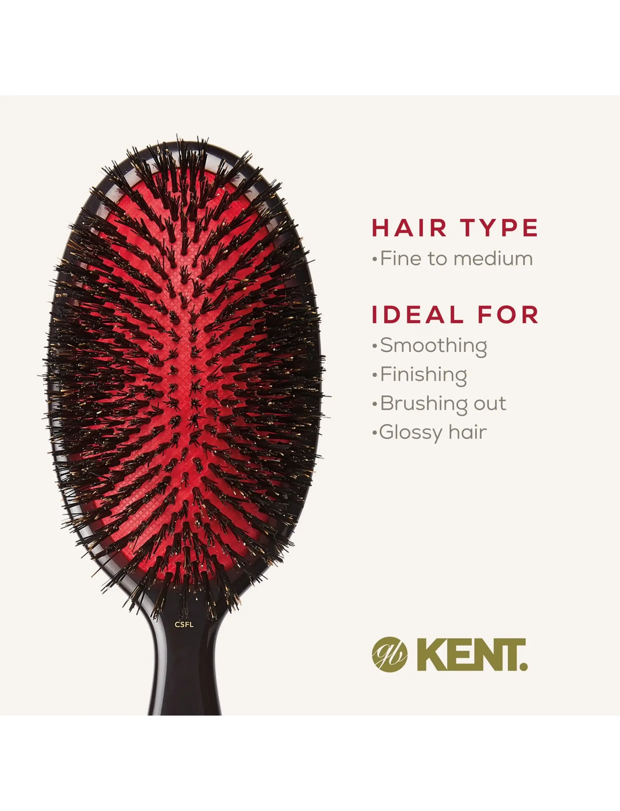 Kent Brushes - Classic Shine Large Pure Black Bristle Hairbrush - paddelbørster - black - 4