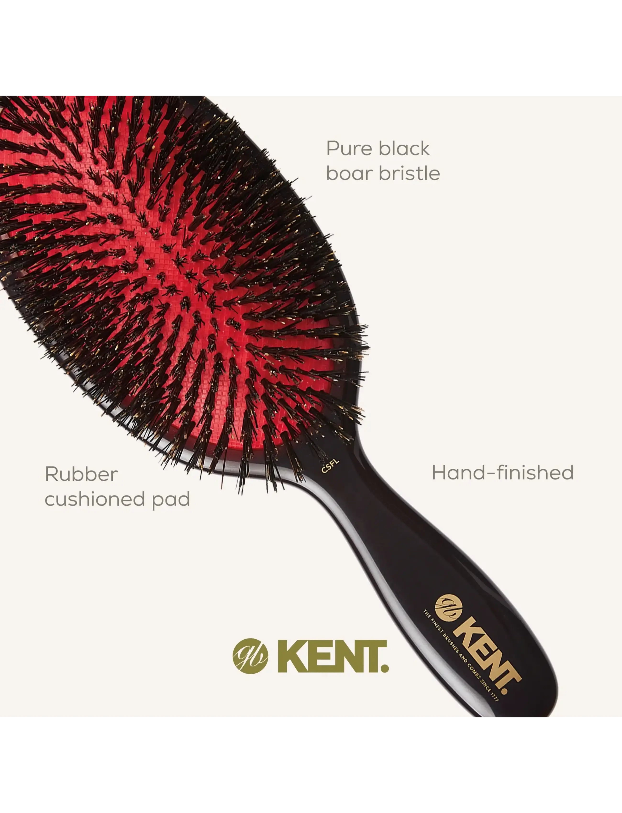Kent Brushes - Classic Shine Large Pure Black Bristle Hairbrush - paddelbørster - black - 5
