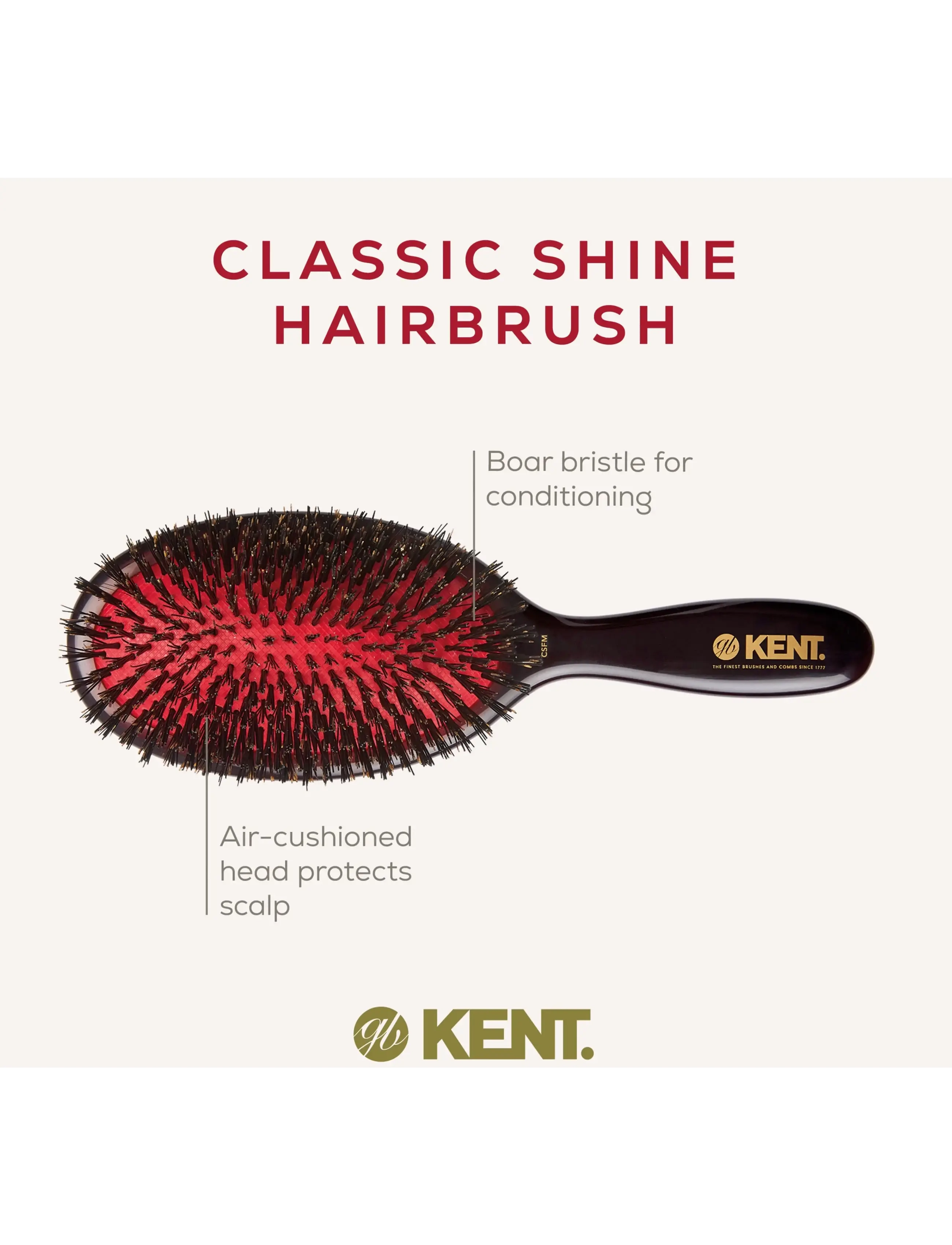 Kent Brushes - Classic Shine Medium Black Bristle Hairbrush - stylingbørster - black - 3