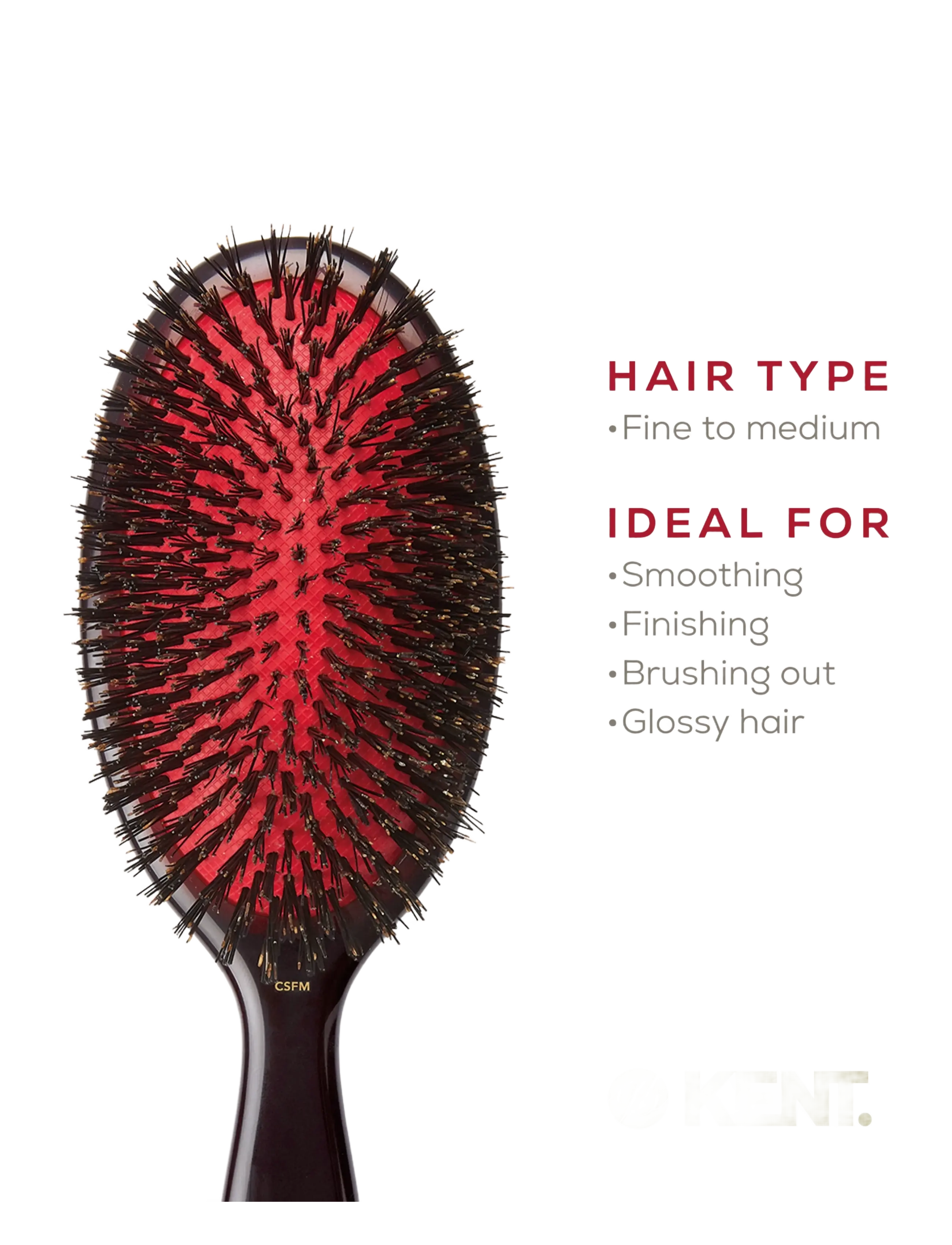 Kent Brushes - Classic Shine Medium Black Bristle Hairbrush - stylingbørster - black - 4