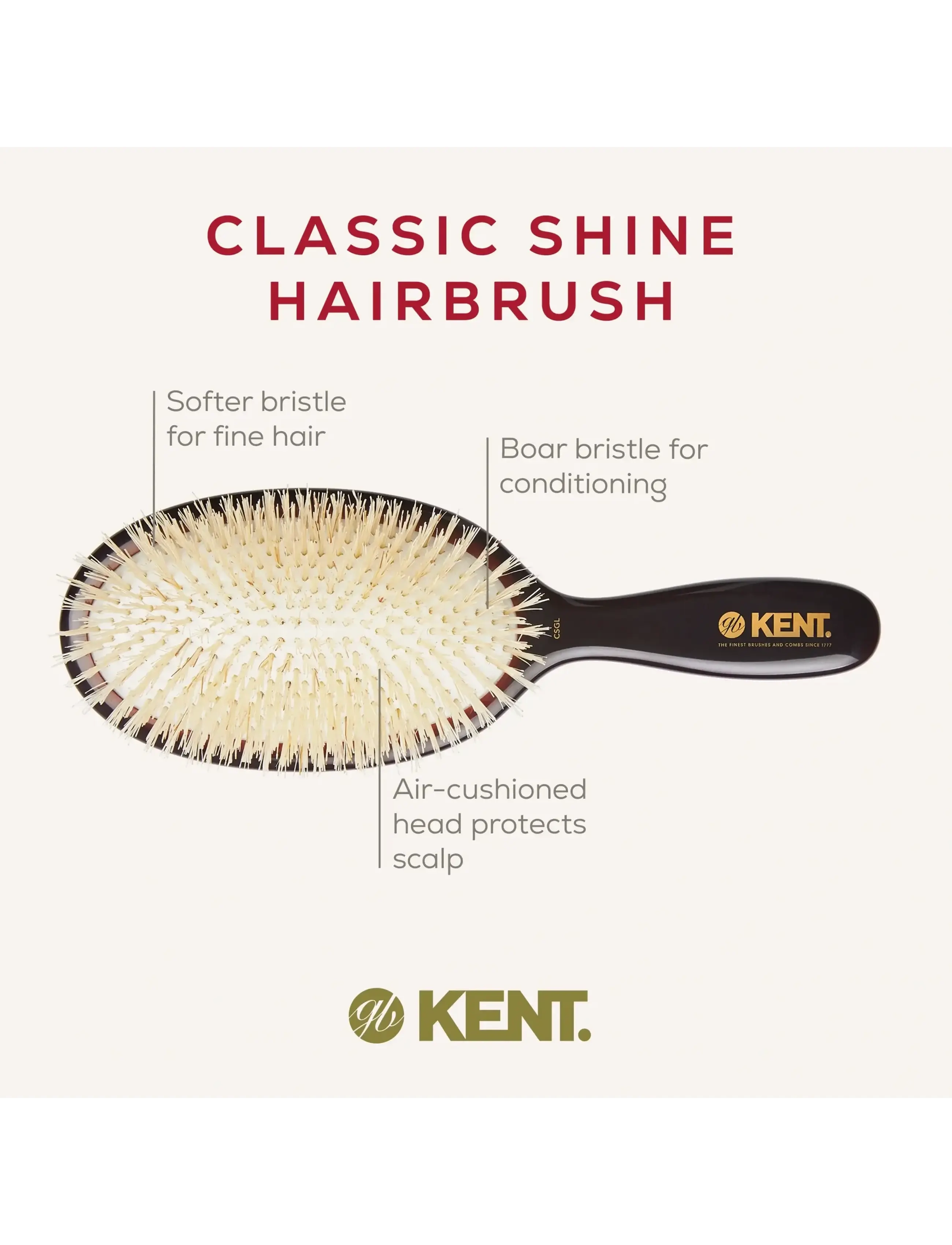 Kent Brushes - Classic Shine Large Soft White Pure Bristle Hairbrush - black - 4