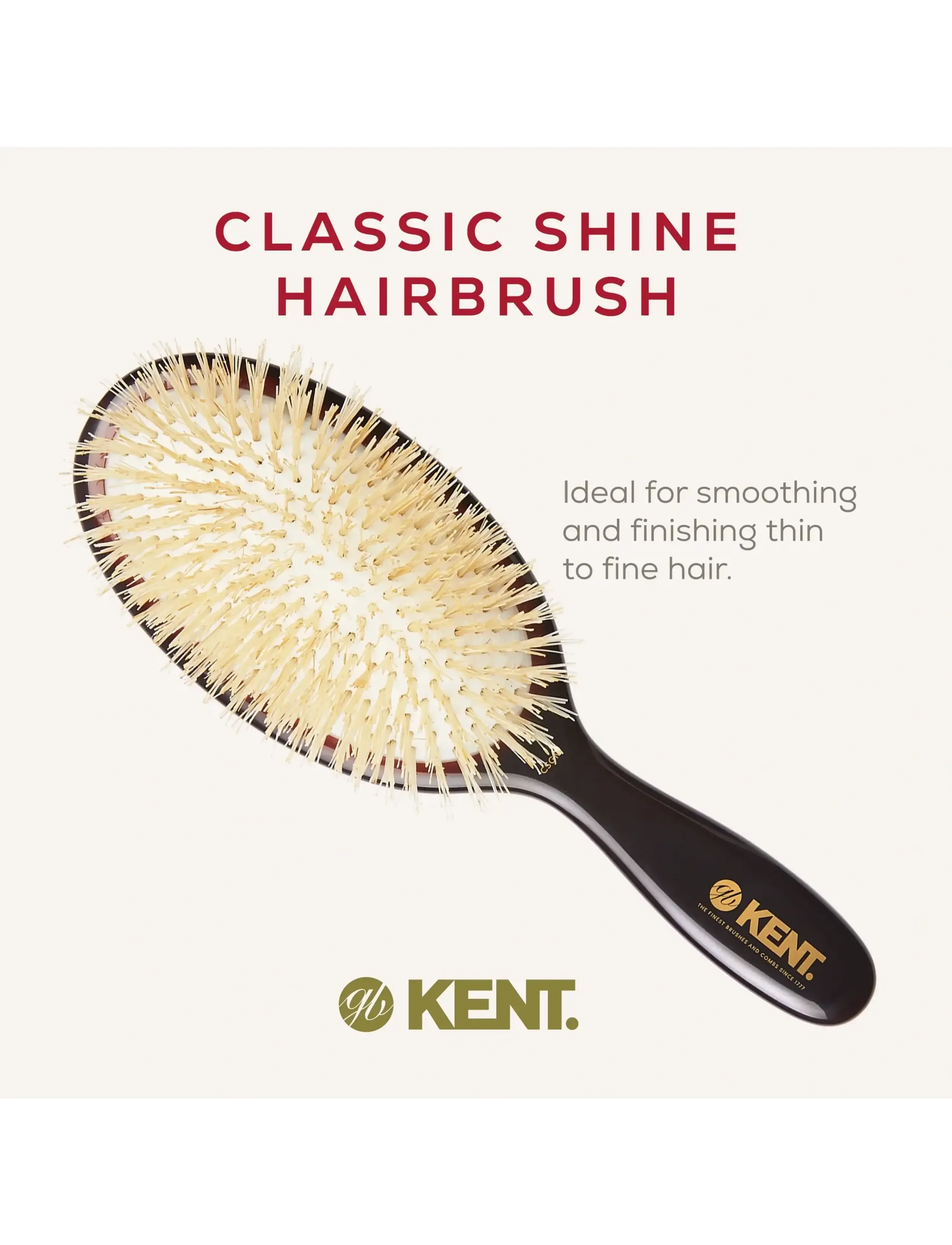Kent Brushes - Classic Shine Medium Soft White Pure Bristle Hairbrush - paddelbørster - black - 2