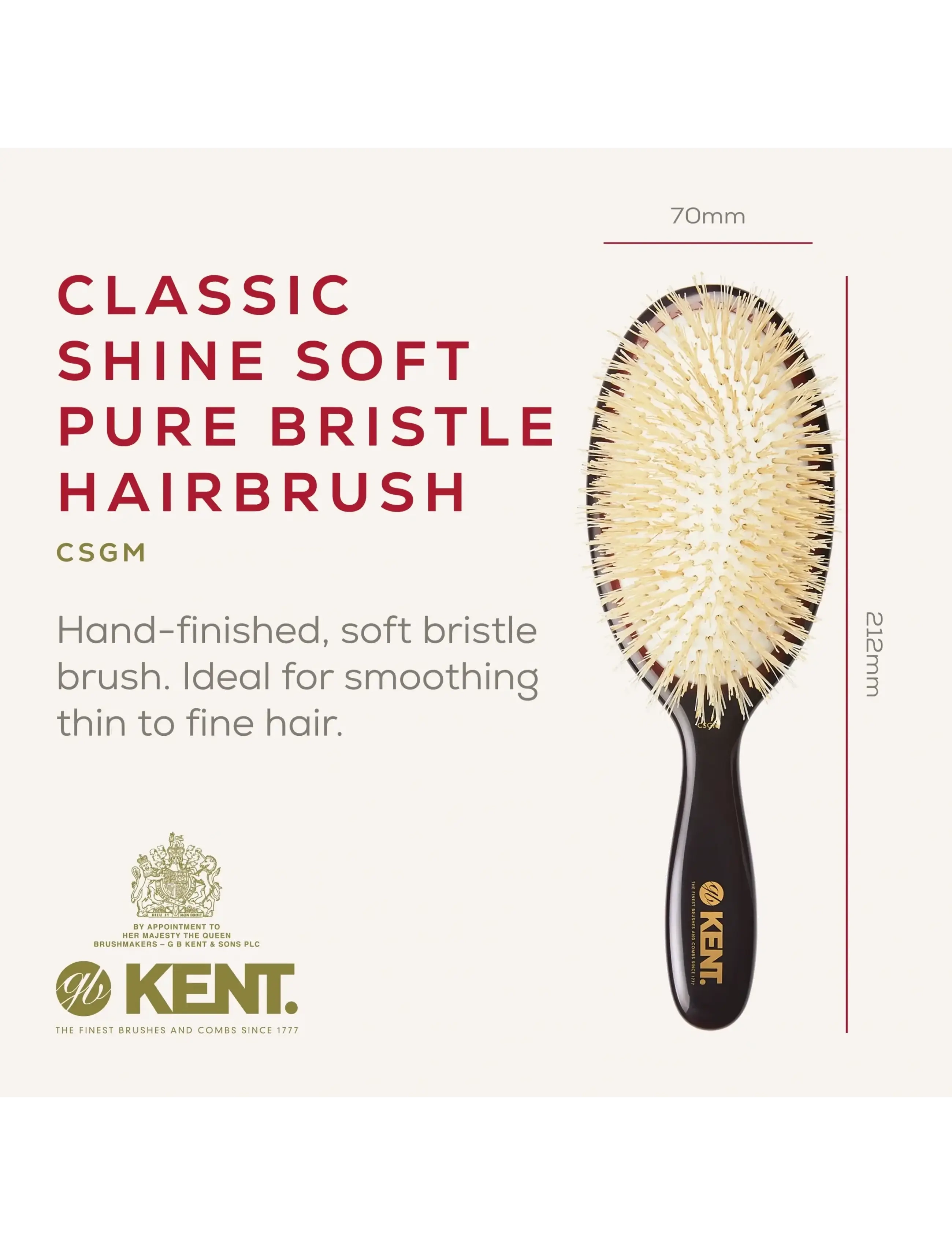Kent Brushes - Classic Shine Medium Soft White Pure Bristle Hairbrush - paddelbørster - black - 4