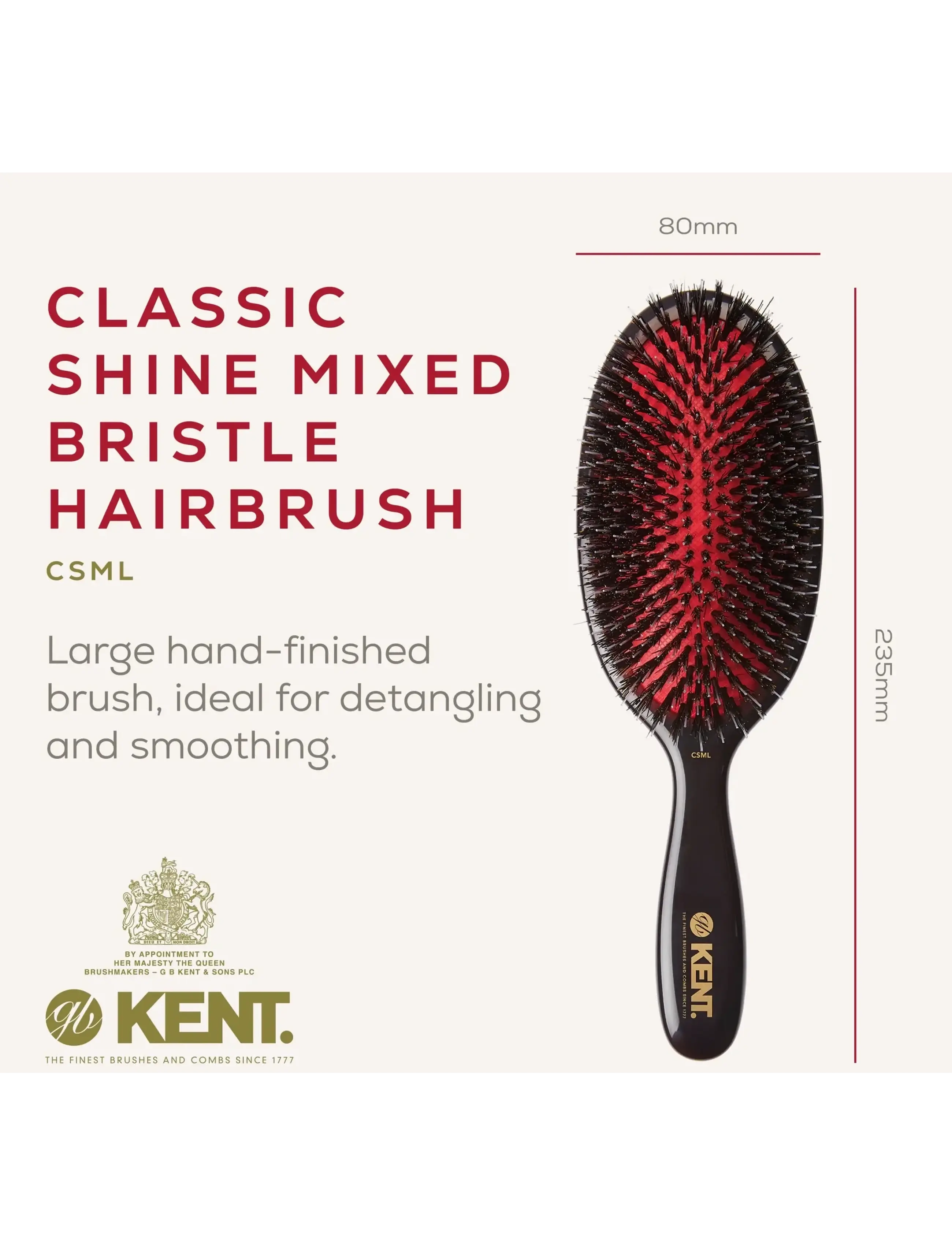 Kent Brushes - Classic Shine Large Black Porcupine Mixed Bristle Hairbrush - paddelbørster - black - 1
