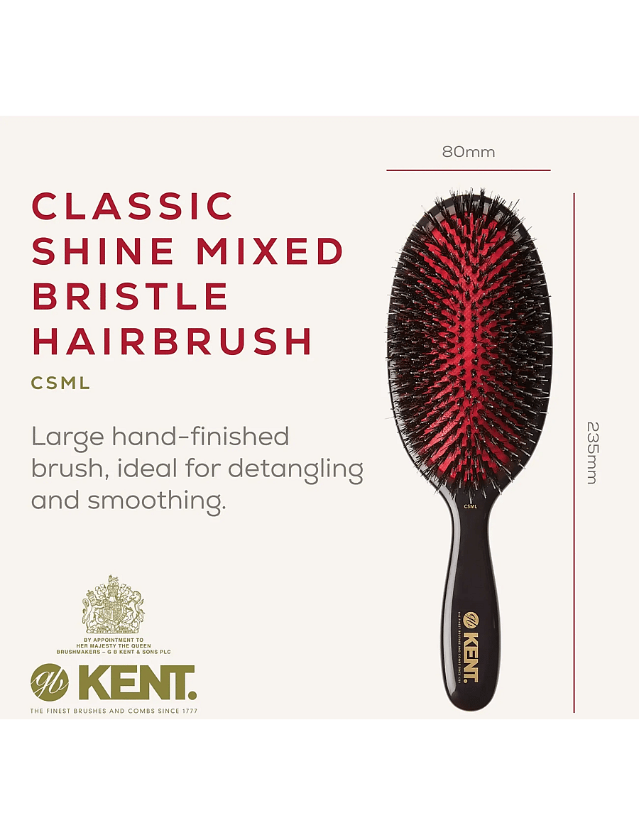 Kent Brushes - Classic Shine Large Black Porcupine Mixed Bristle Hairbrush - hárbursti - black - 1