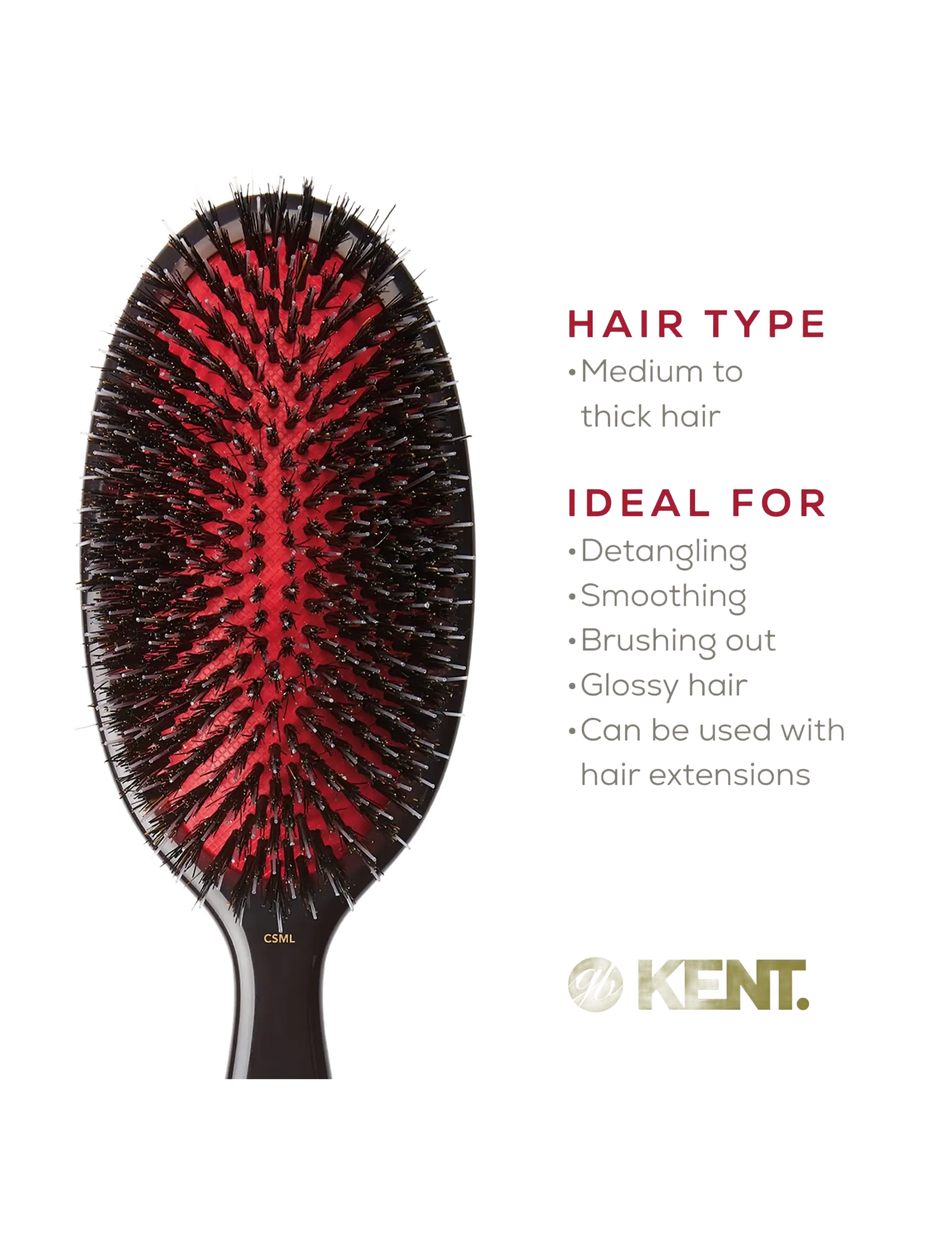 Kent Brushes - Classic Shine Large Black Porcupine Mixed Bristle Hairbrush - paddelbørster - black - 4