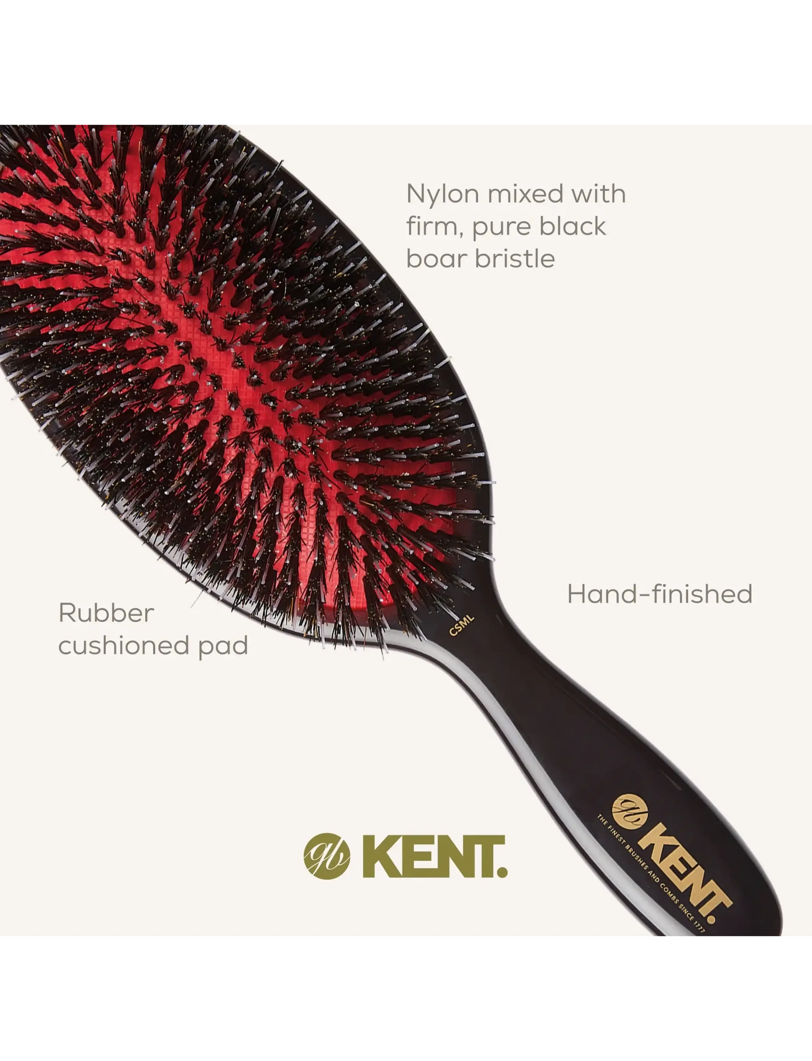 Kent Brushes - Classic Shine Large Black Porcupine Mixed Bristle Hairbrush - paddelbørster - black - 5