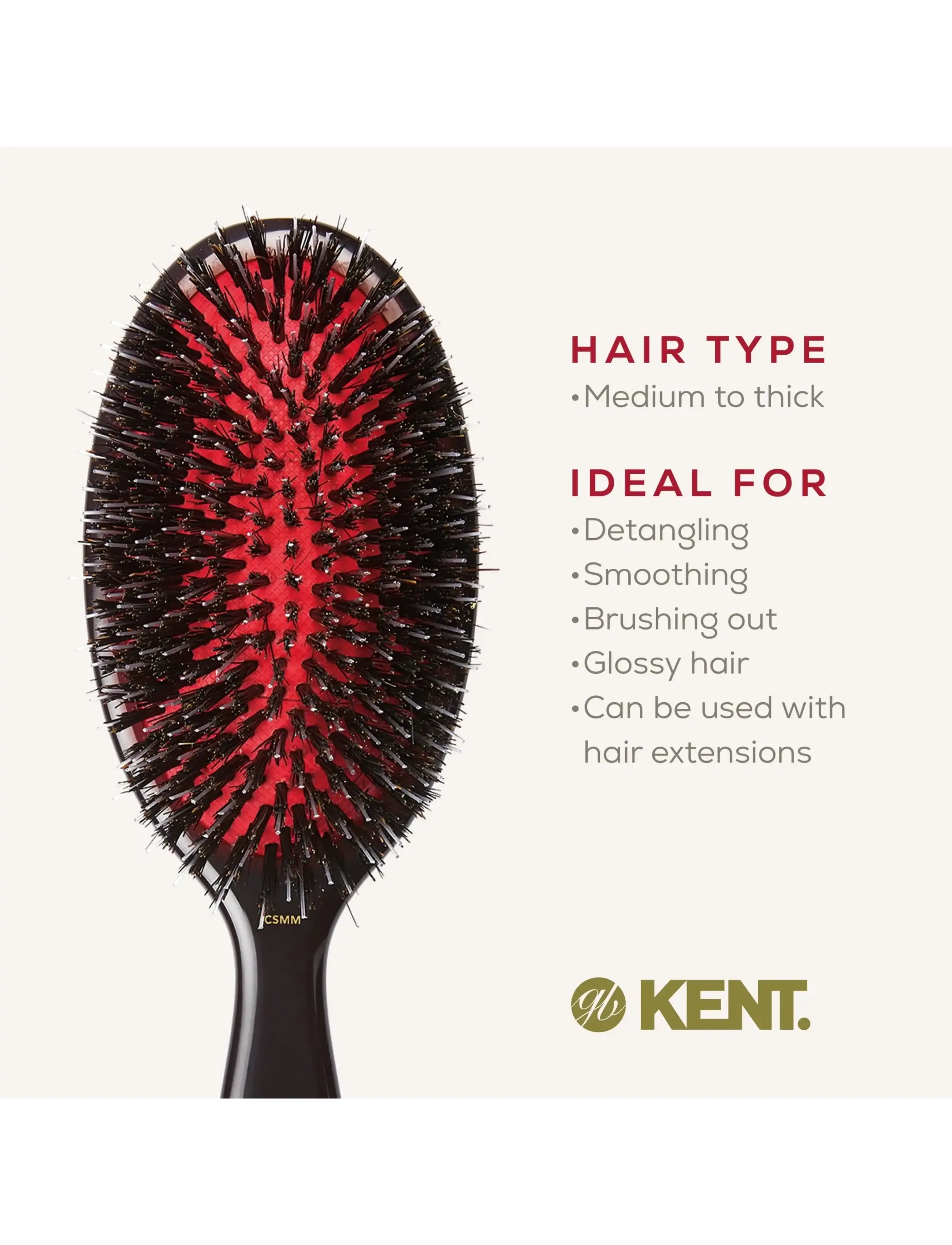 Kent Brushes - Classic Shine Medium Black Porcupine Mixed Bristle Hairbrush - black - 1