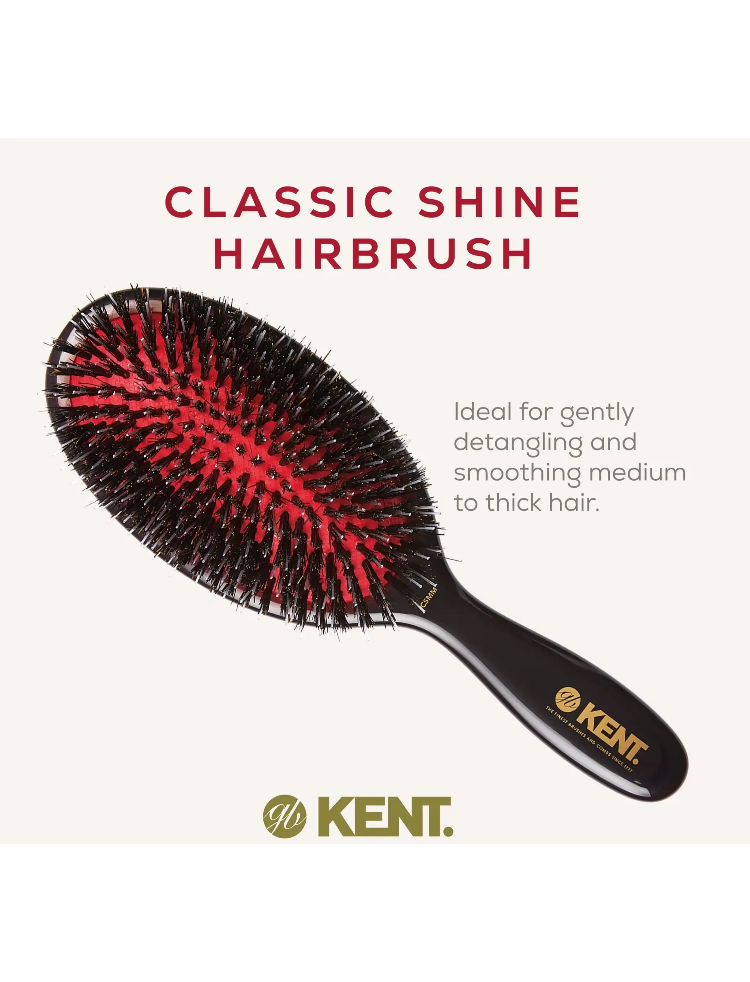 Kent Brushes - Classic Shine Medium Black Porcupine Mixed Bristle Hairbrush - black - 2