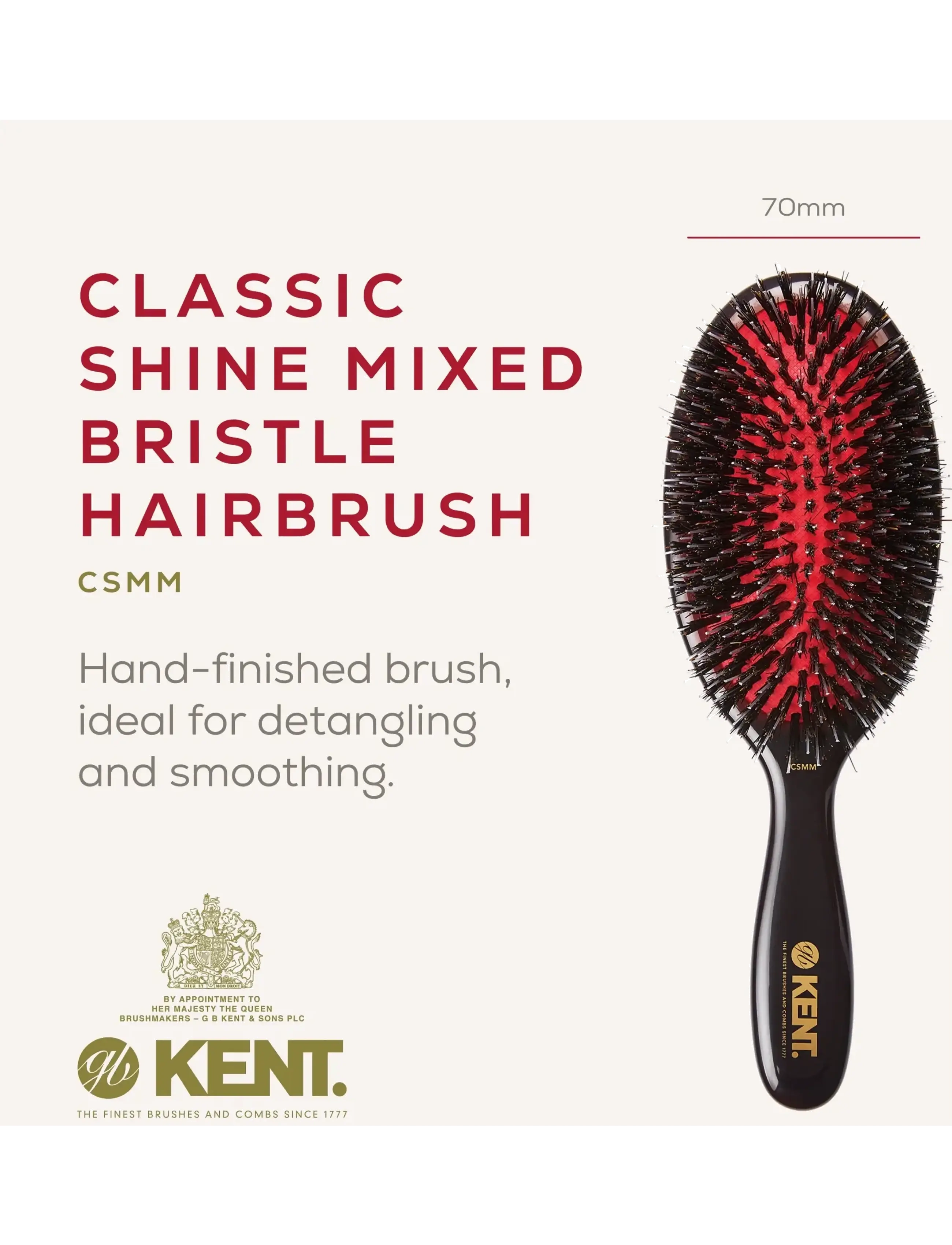 Kent Brushes - Classic Shine Medium Black Porcupine Mixed Bristle Hairbrush - black - 3