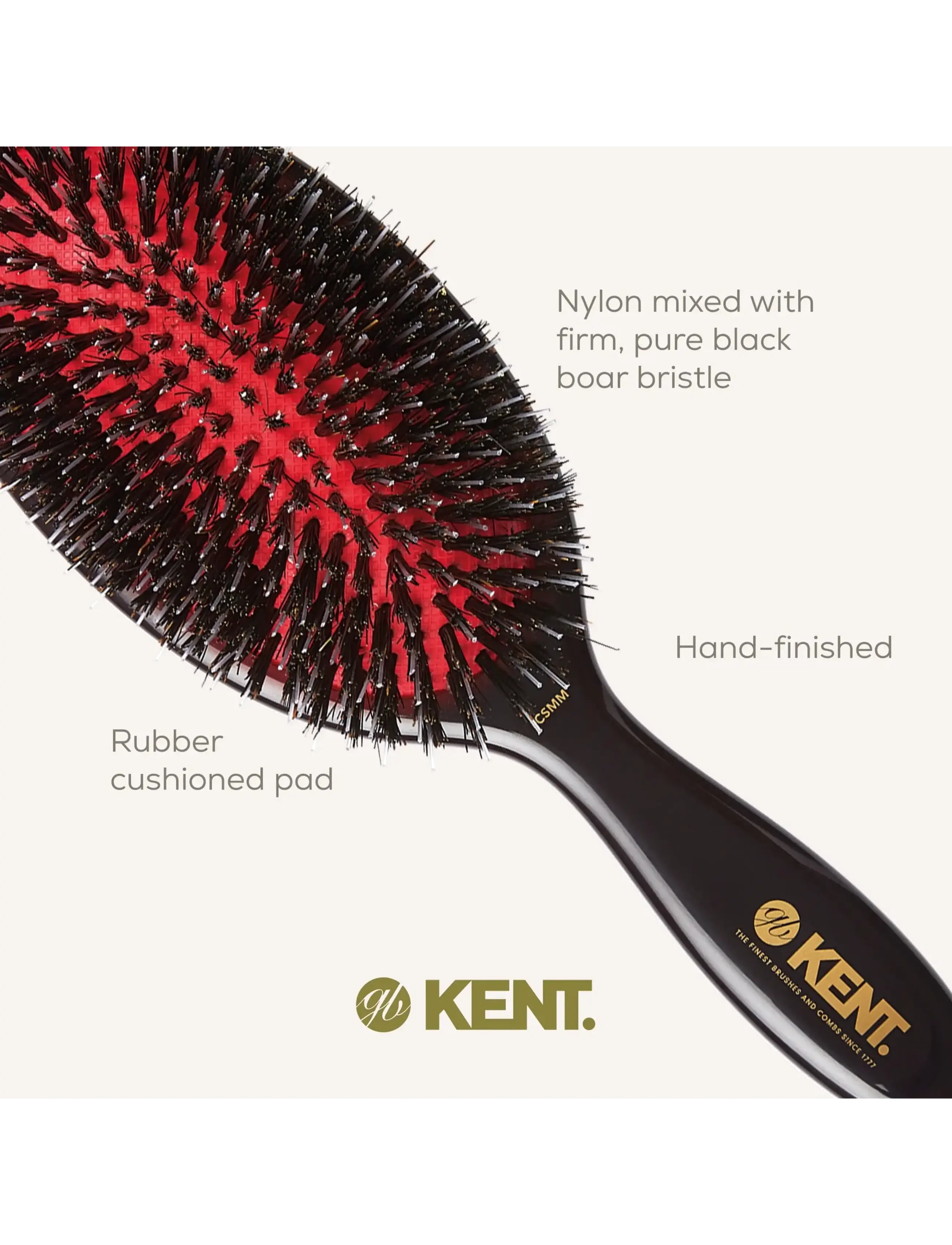 Kent Brushes - Classic Shine Medium Black Porcupine Mixed Bristle Hairbrush - black - 5