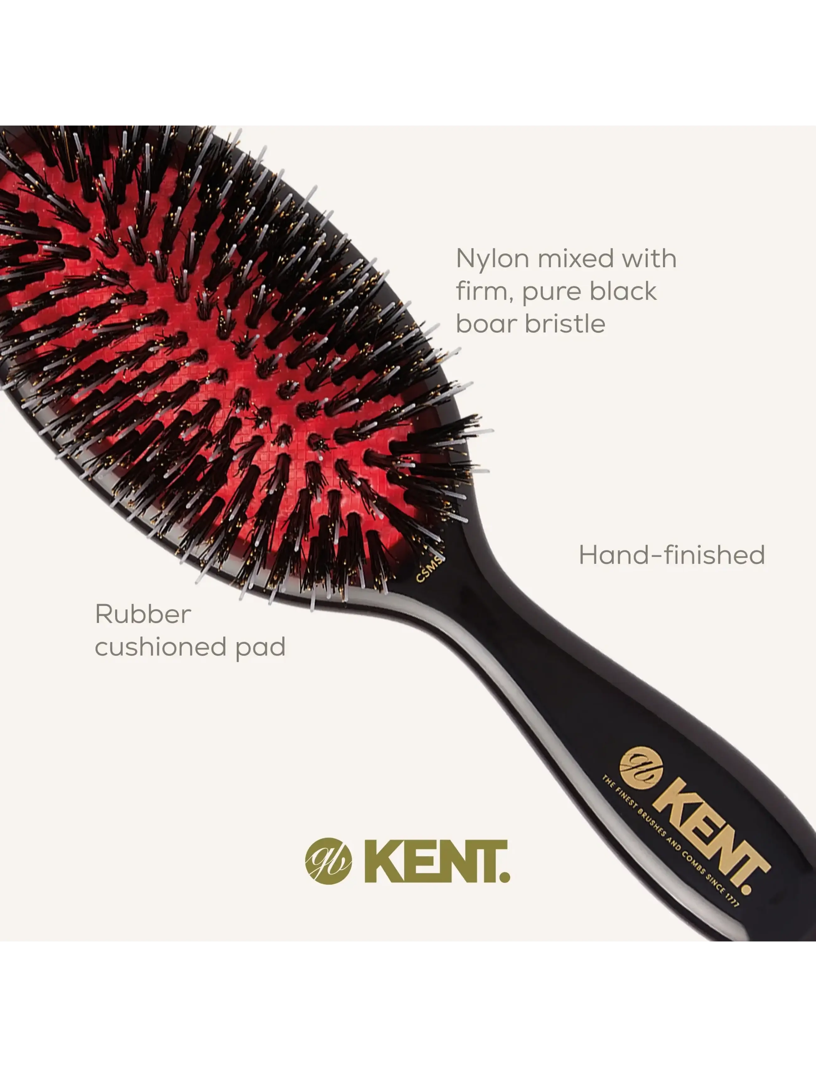 Kent Brushes - Classic Shine Small Black Porcupine Mixed Bristle Hairbrush - black - 2