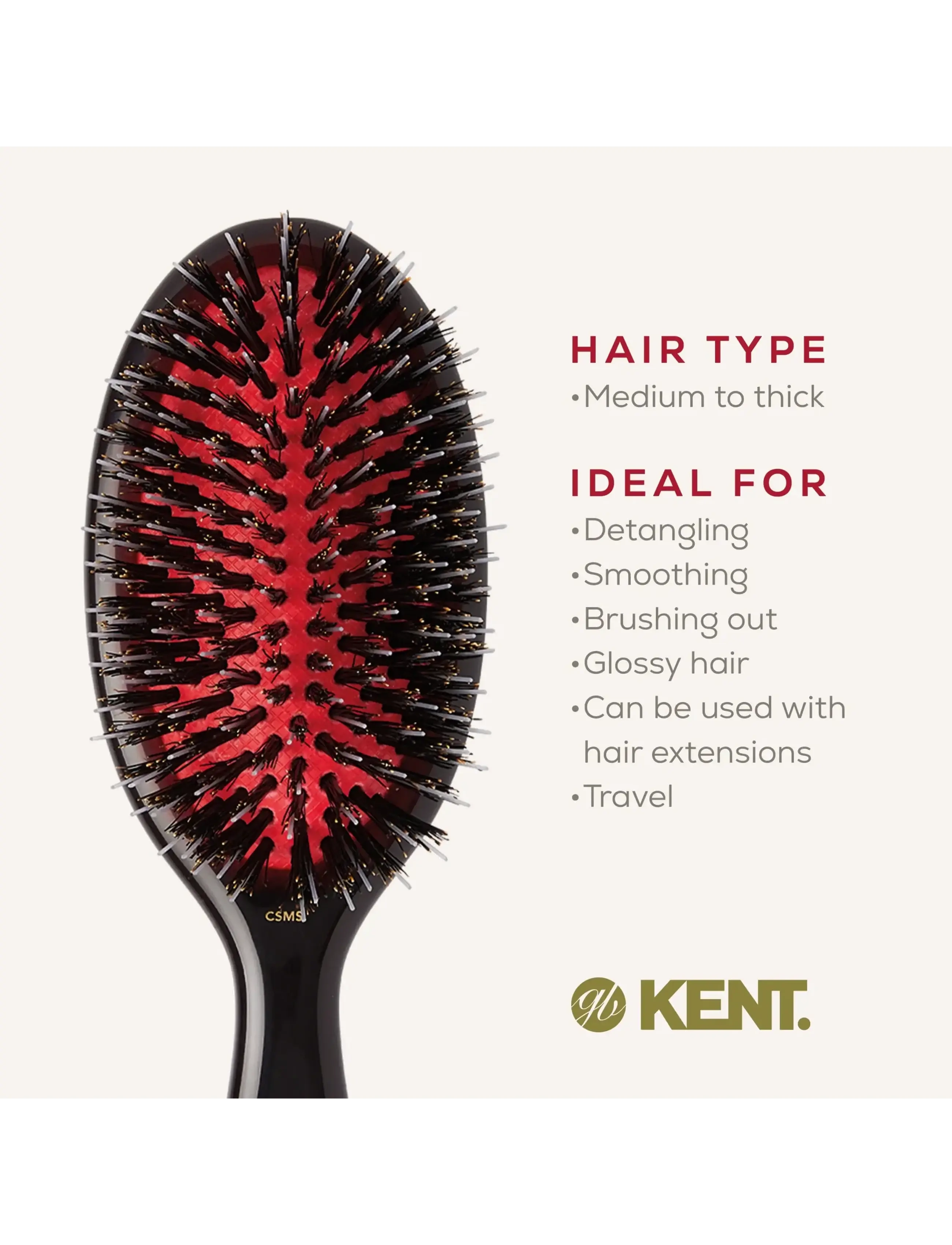 Kent Brushes - Classic Shine Small Black Porcupine Mixed Bristle Hairbrush - black - 3