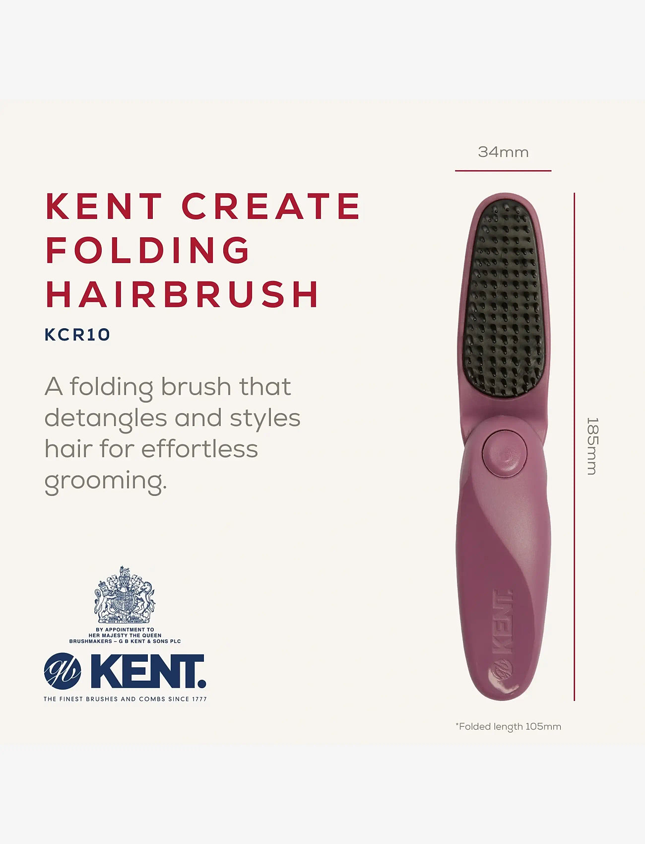 Kent Brushes - CREATE Folding Hairbrush - utredningsborste - pink - 2