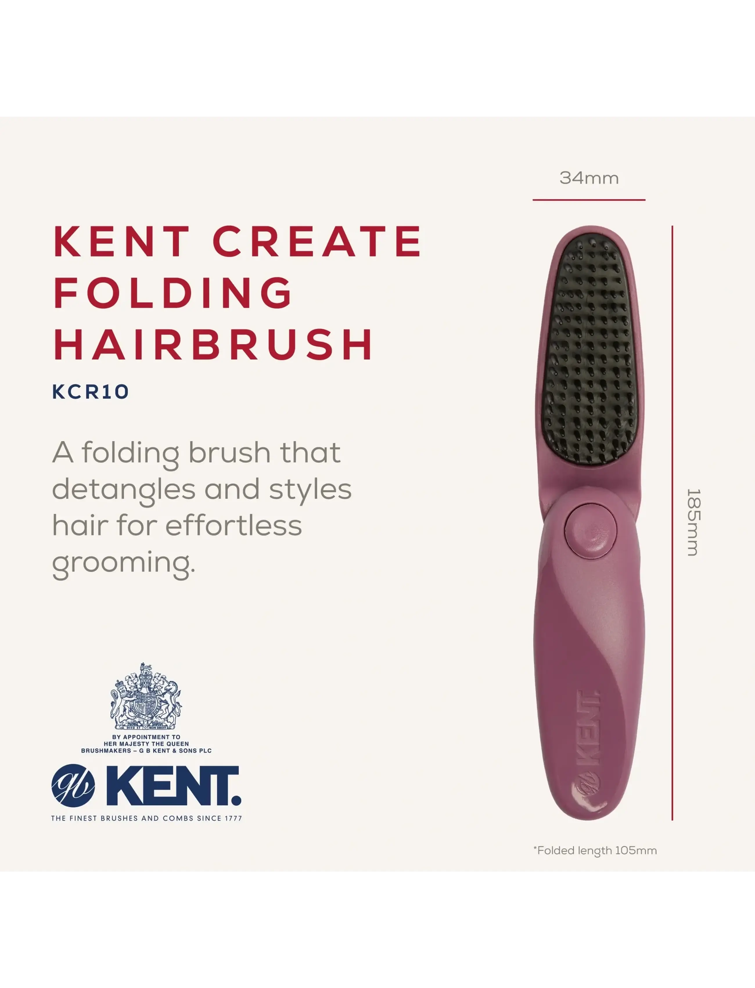 Kent Brushes - CREATE Folding Hairbrush - udredningsbørster - pink - 2