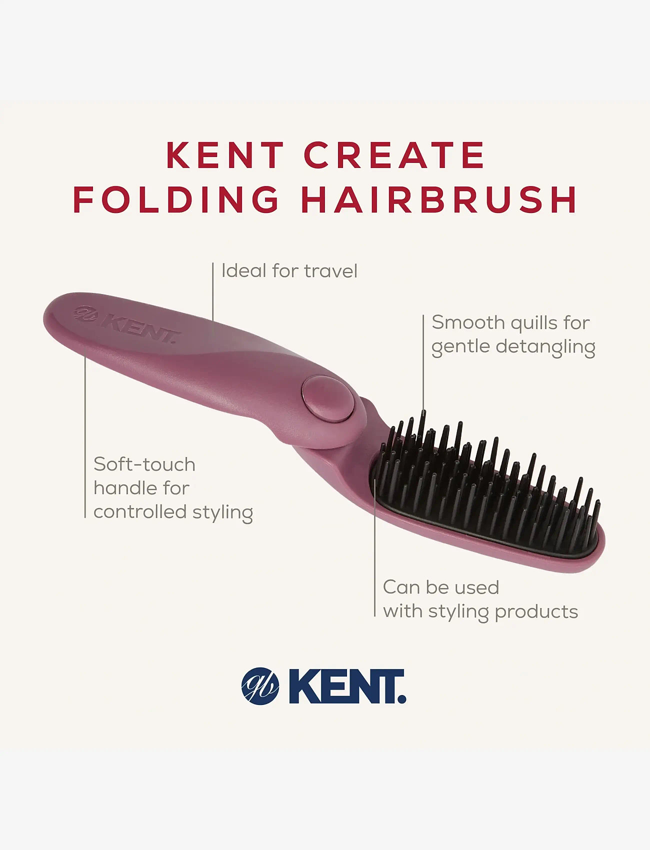 Kent Brushes - CREATE Folding Hairbrush - utredningsborste - pink - 3