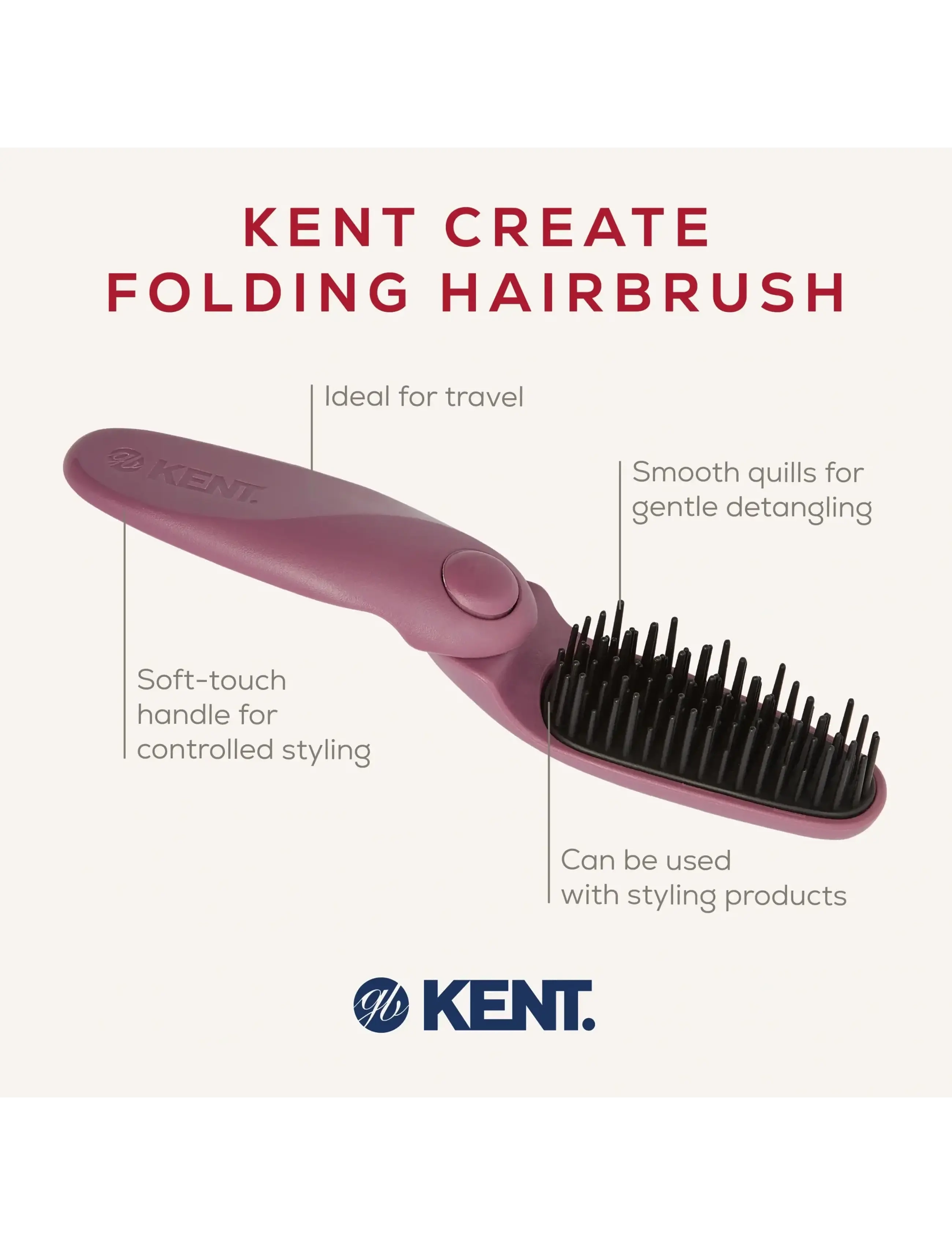 Kent Brushes - CREATE Folding Hairbrush - udredningsbørster - pink - 3