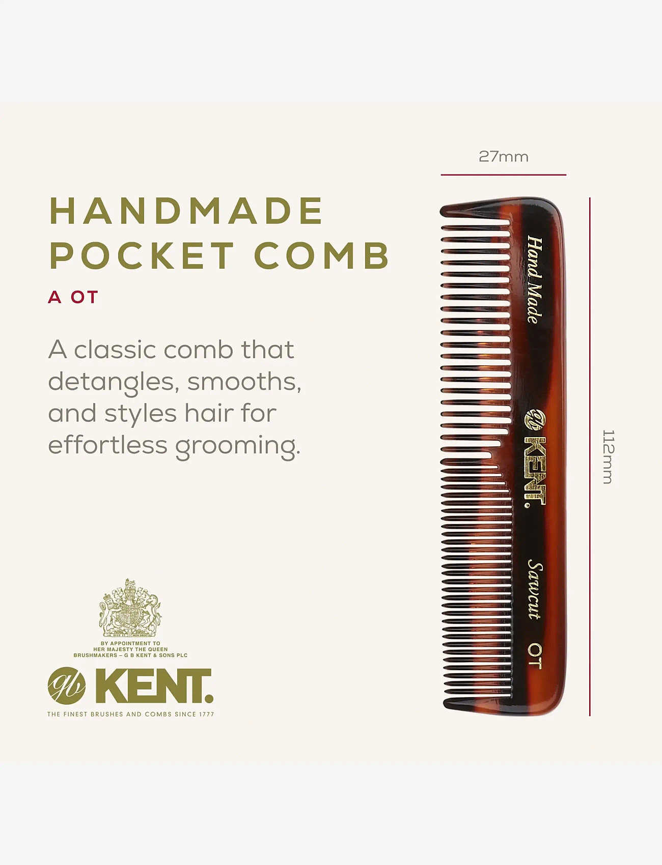 Kent Brushes - Small Mens Pocketkam Coarse/Fine - Handmade - hårbørster & kamme - brown - 4