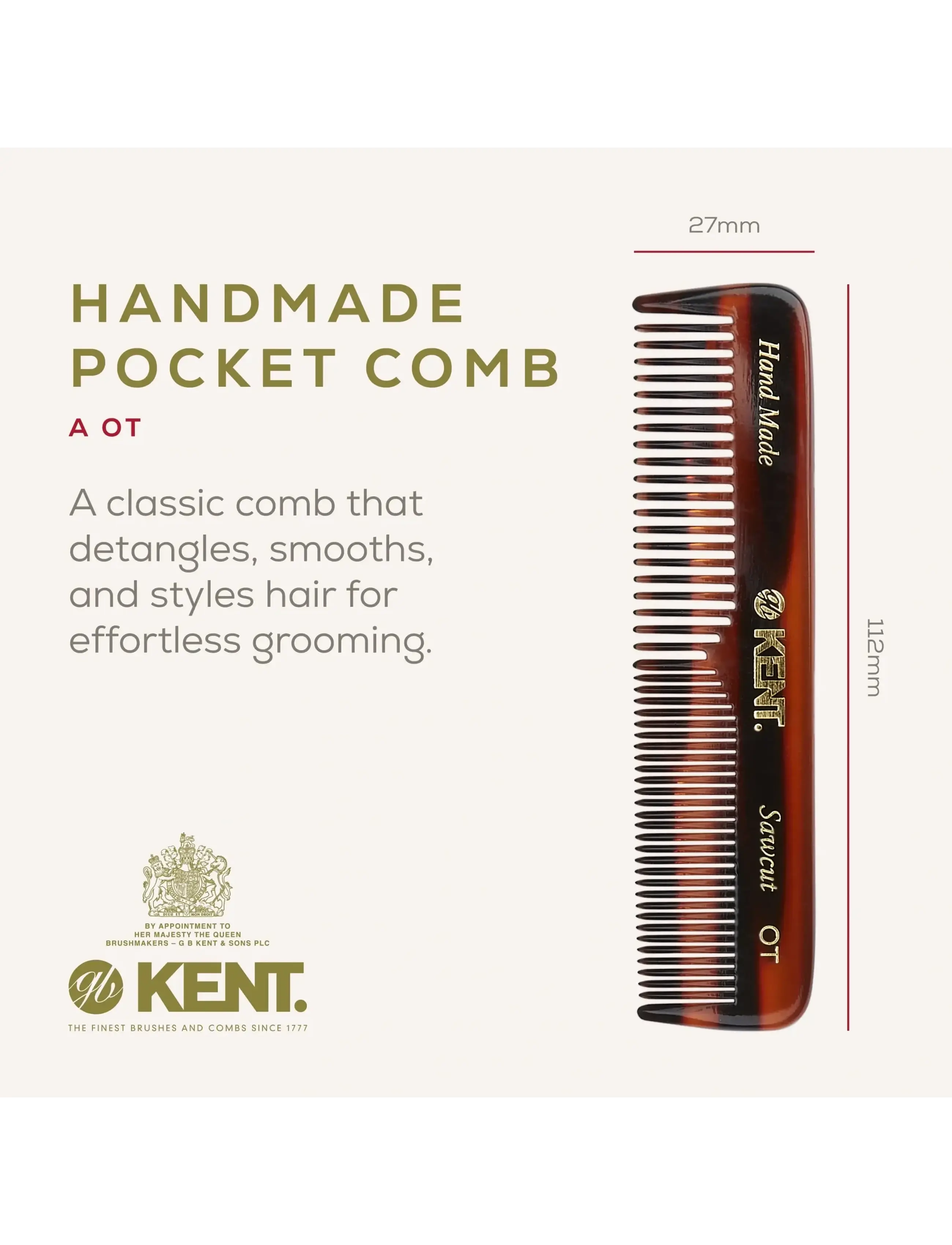 Kent Brushes - Small Mens Pocketkam Coarse/Fine - Handmade - brown - 4