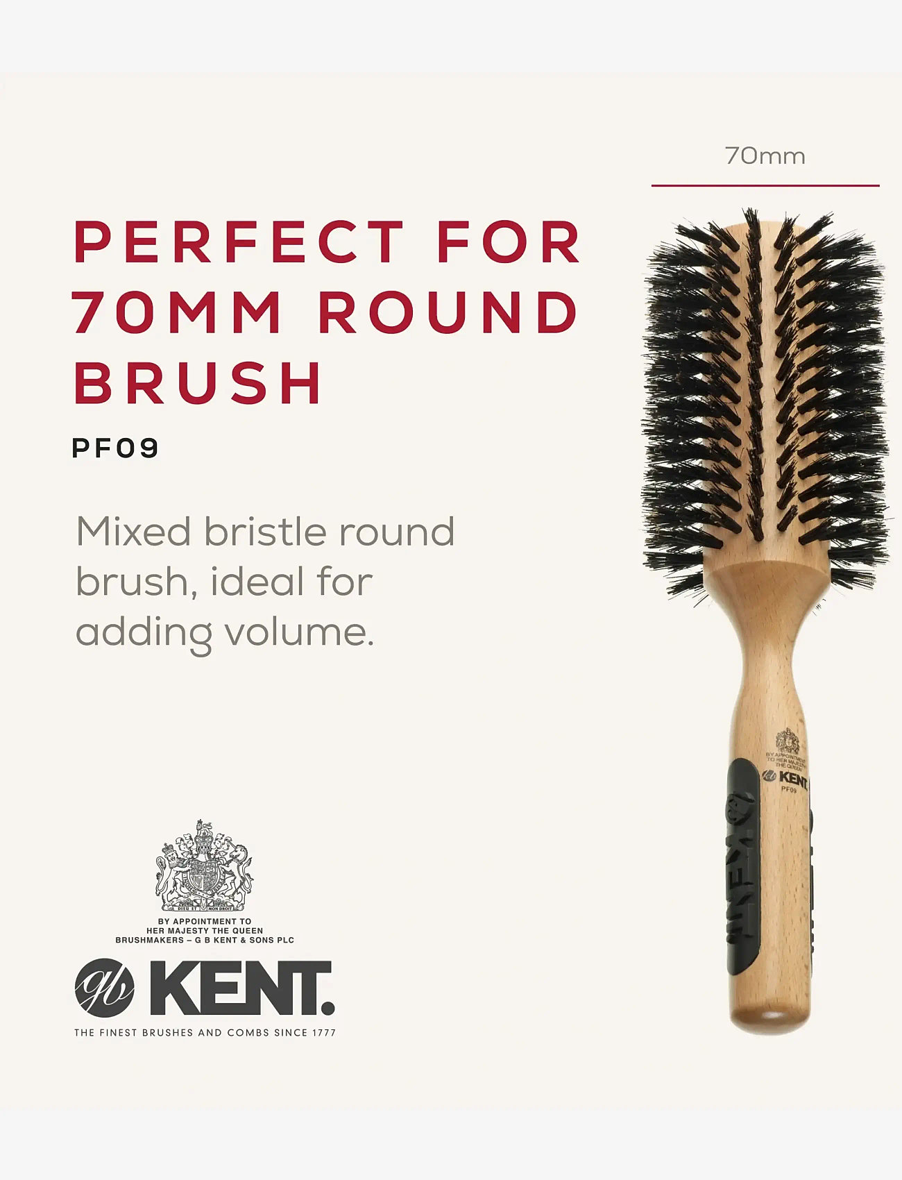 Kent Brushes - Extra large round boar bristle hair brush - round brush - brown - 2