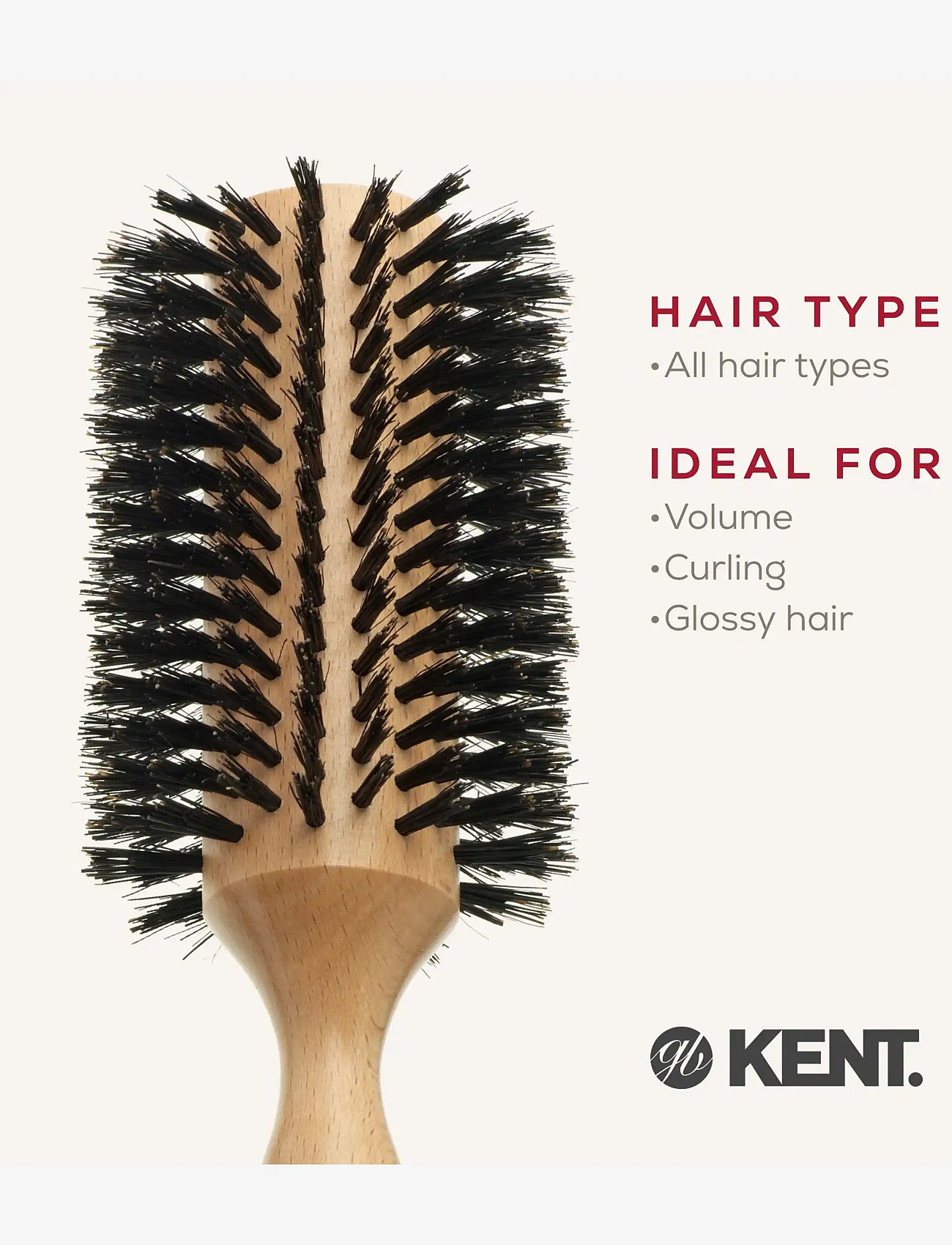 Kent Brushes - Extra large round boar bristle hair brush - round brush - brown - 4