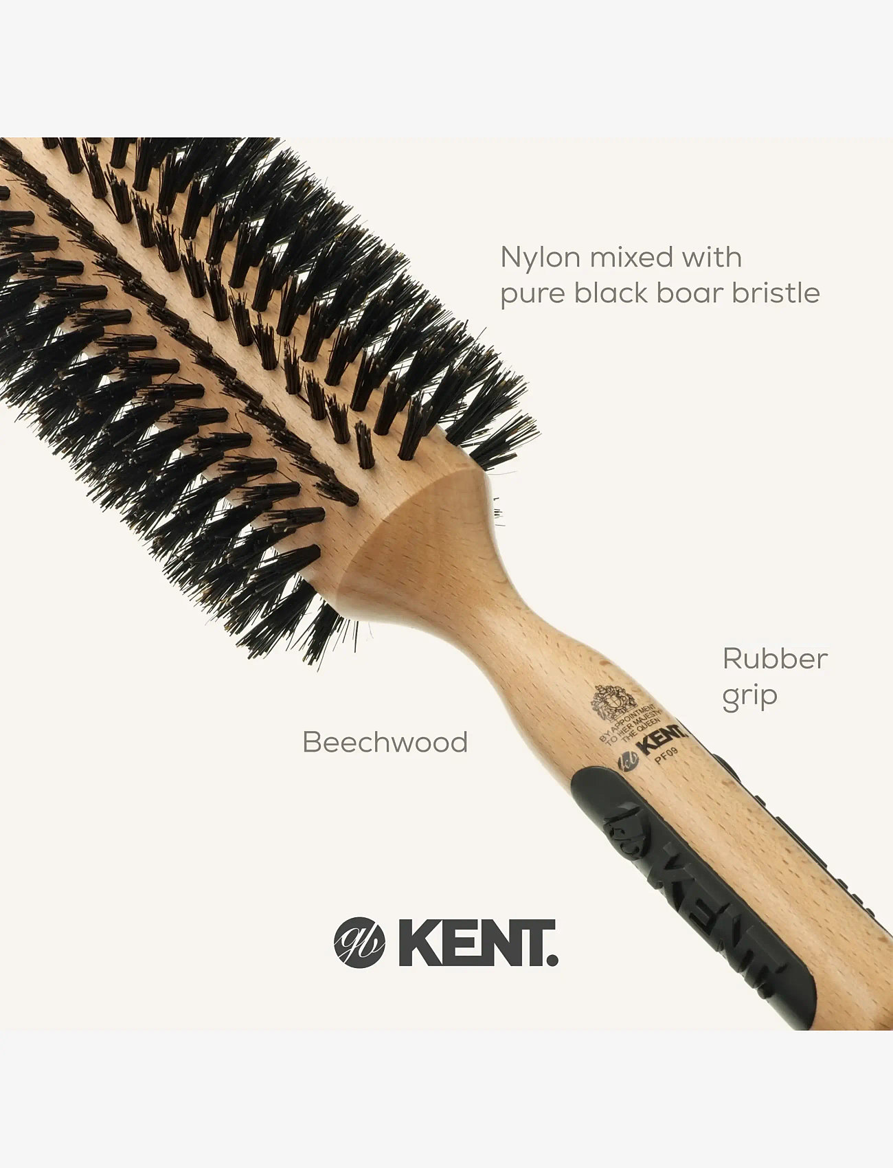 Kent Brushes - Extra large round boar bristle hair brush - round brush - brown - 5
