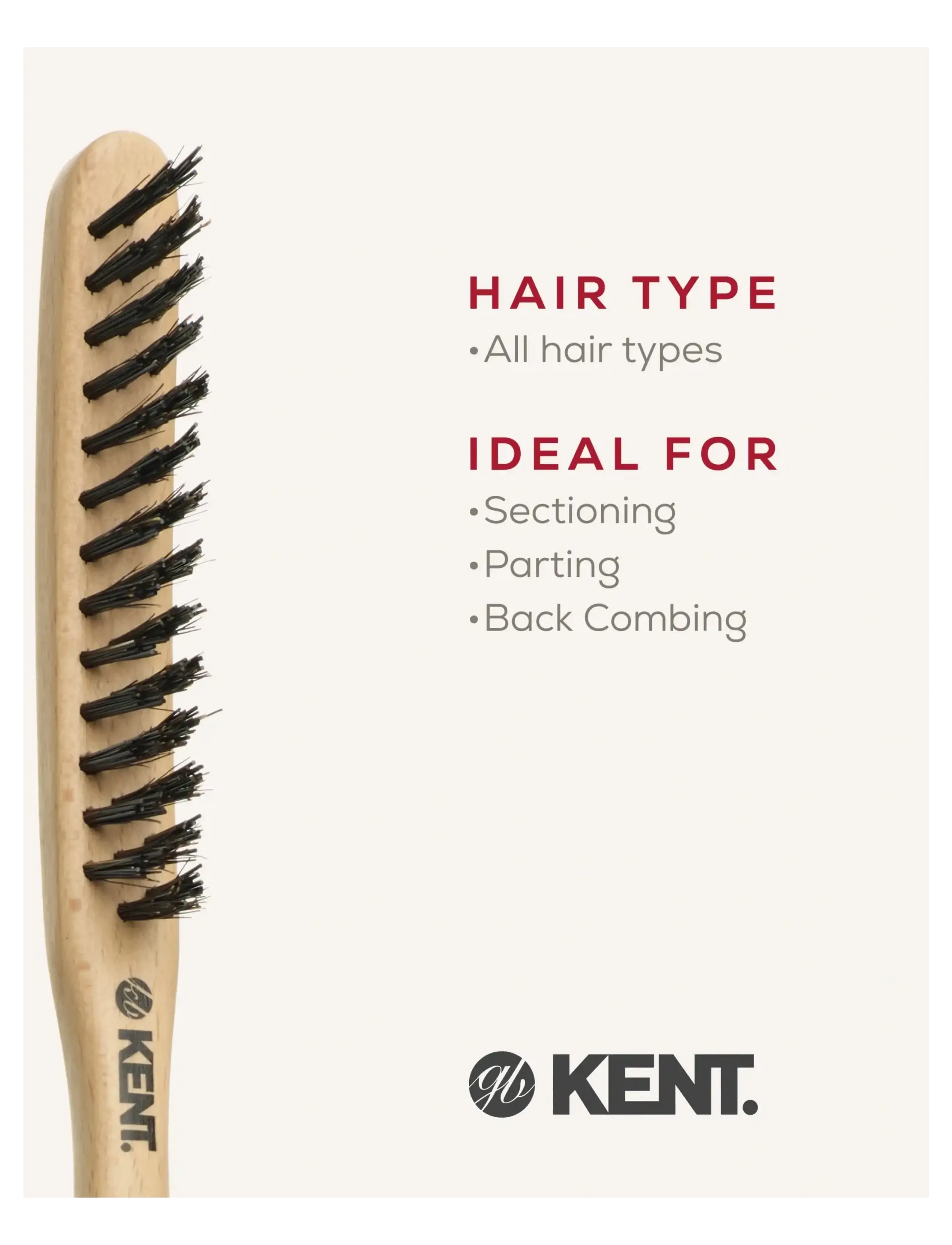 Kent Brushes - Back-combing Brush teasing brush - Waves - stylingbørster - brown - 4