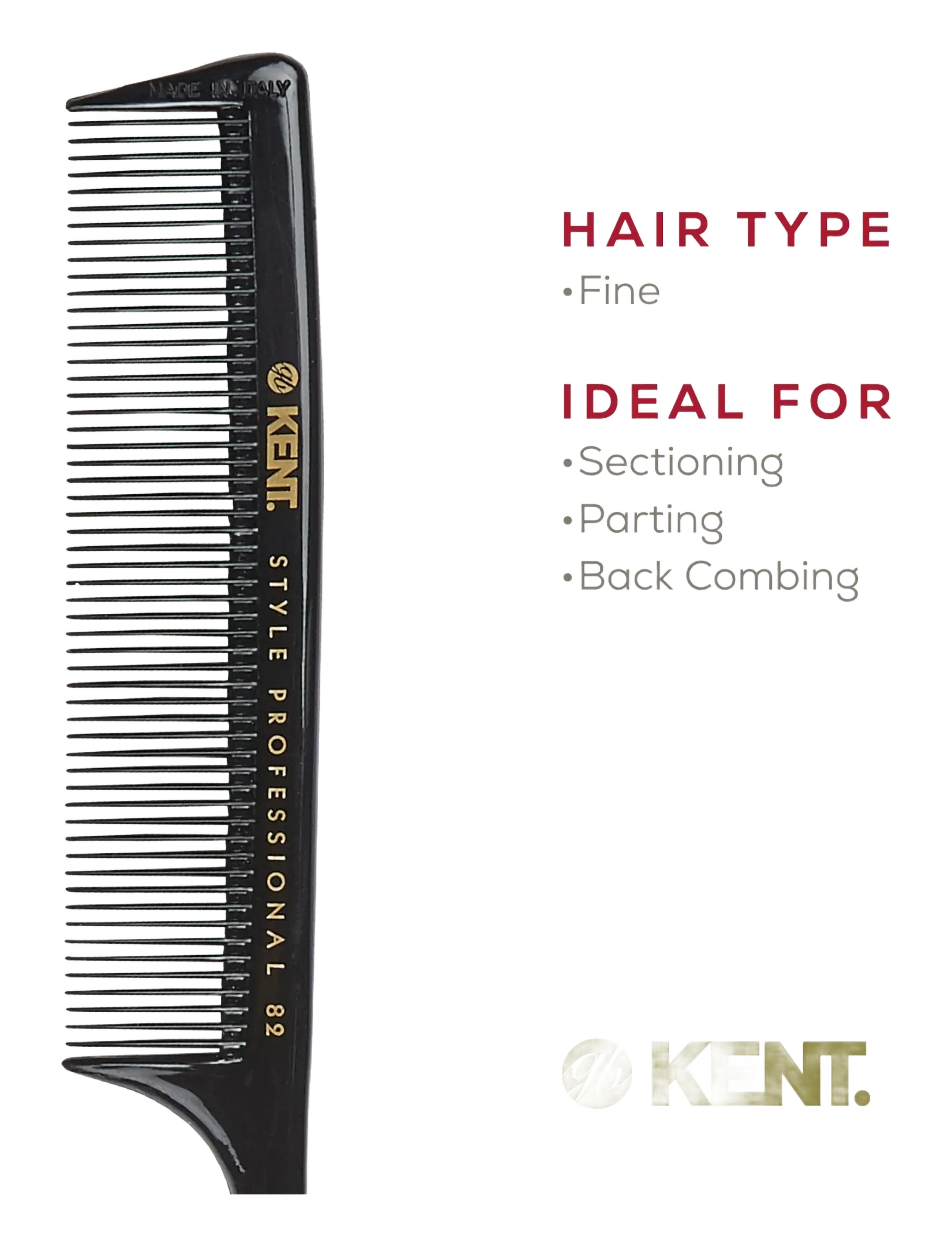 Kent Brushes - Style Professional Fine Toothed Tail Comb - black - 4