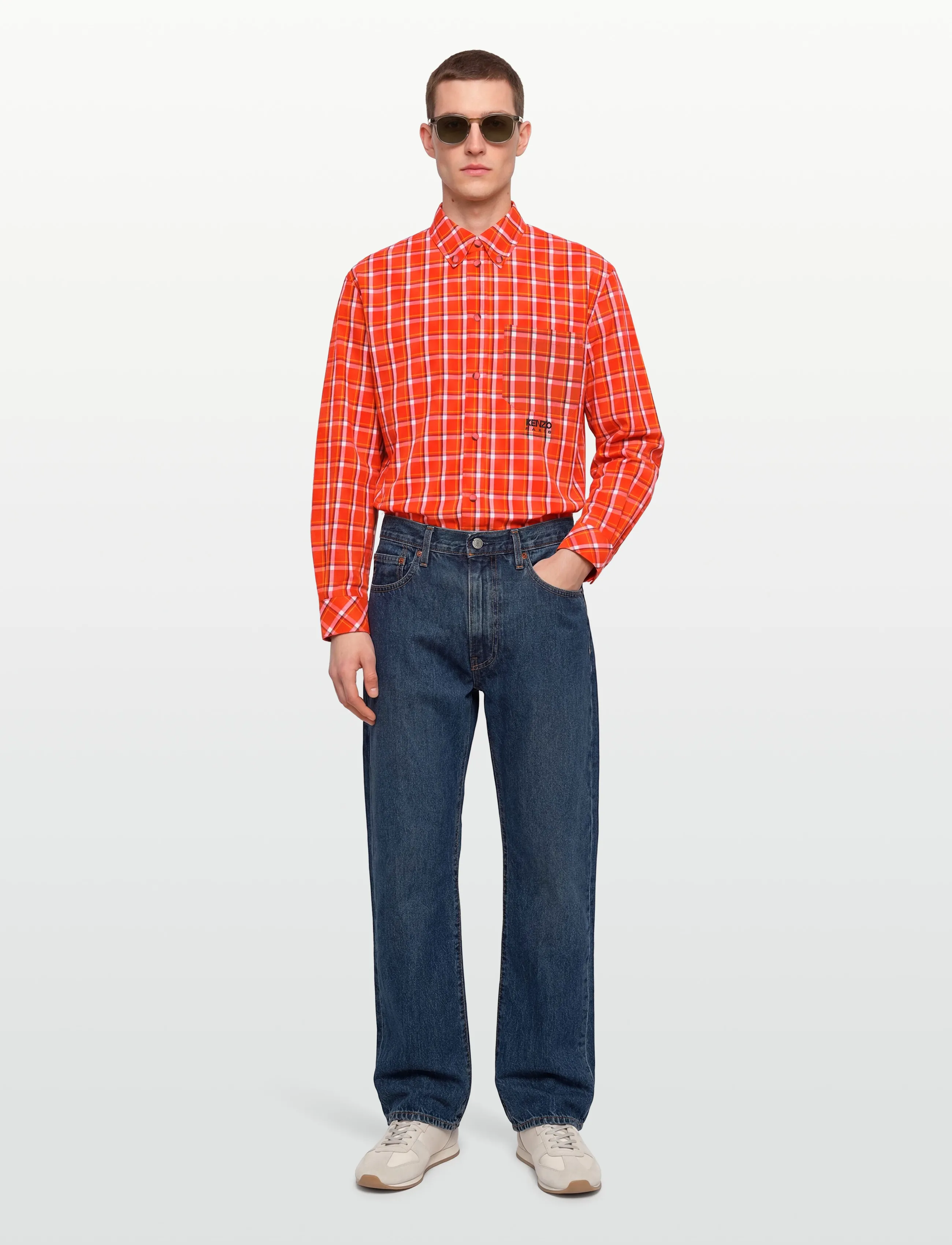 KENZO Chemise ml Check Casual Shirt, 38, Orange, Skjorter > Afslappet Shirts, Herre