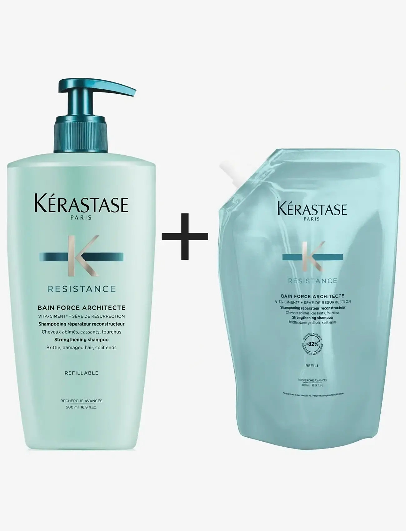 Kérastase - Kérastase Resistance Bain Force Architecte Shampoo 500 ml Refill - refill til hårpleje - clear - 3