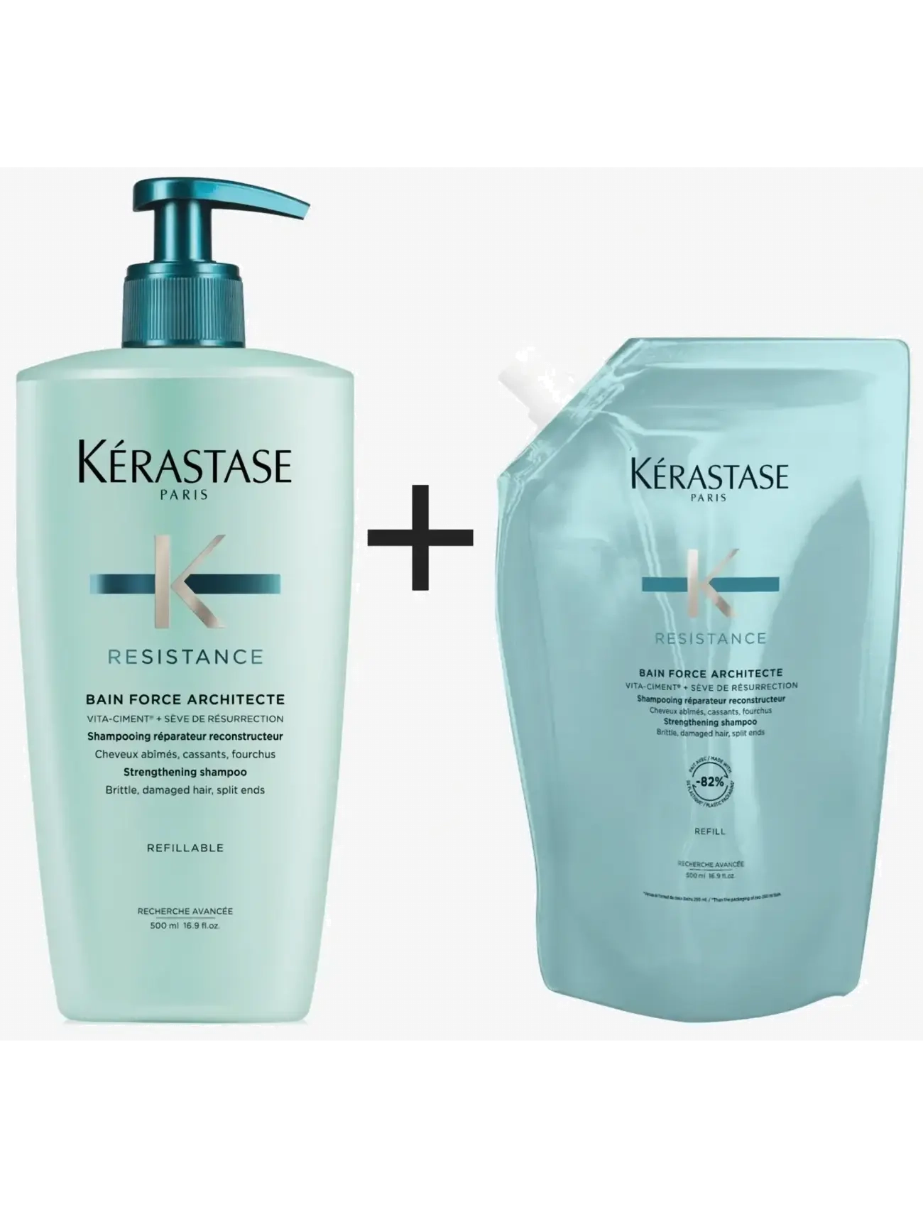 Kérastase - Kérastase Resistance Bain Force Architecte Shampoo 500 ml Refill - hårvård refill - clear - 3