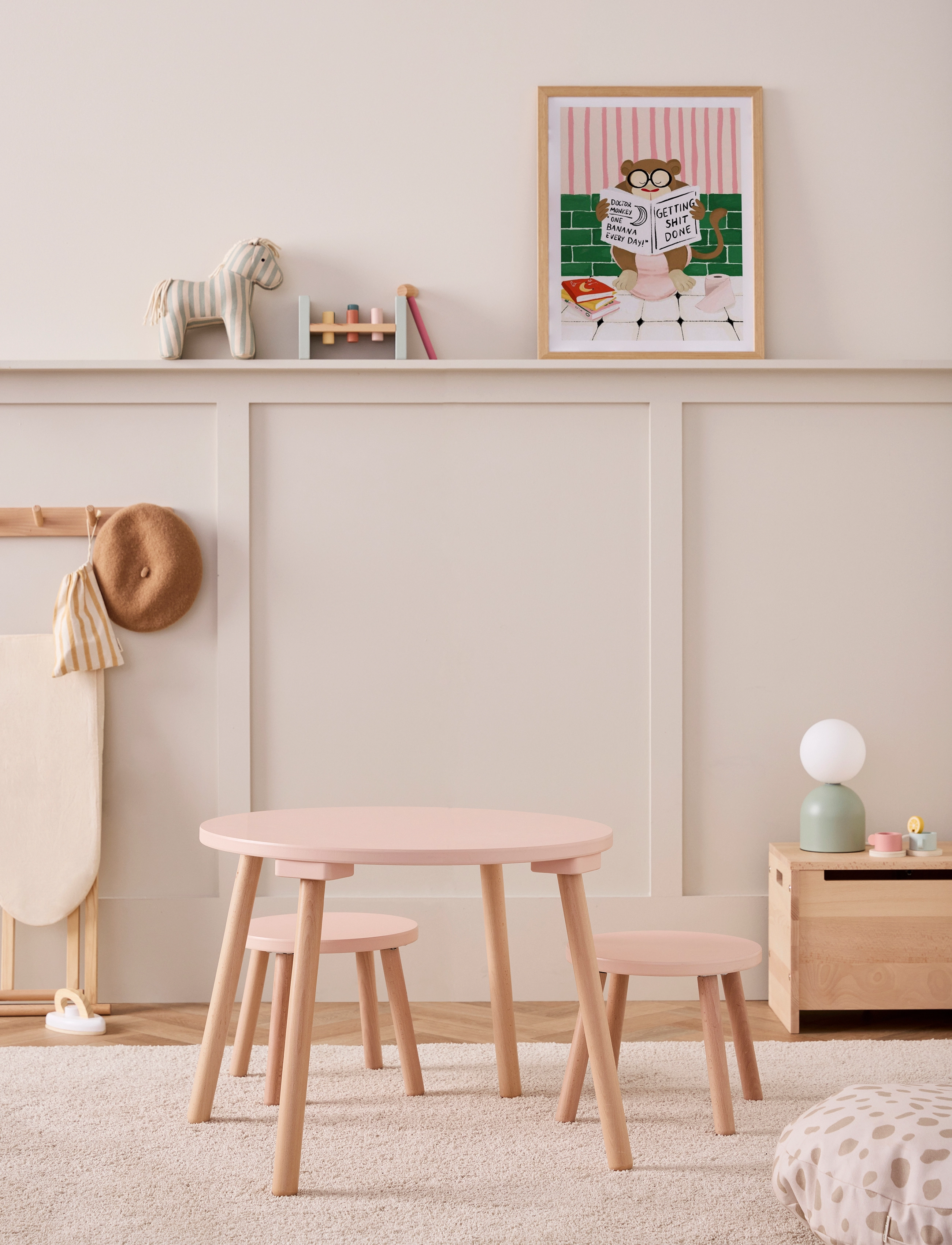 Kid's Concept Stool And Table Set Apricot, One Size, Furniture, Beige - Chairs & Stools, Kinder