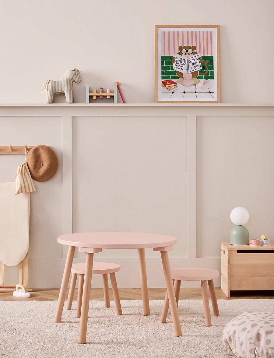 Kid's Concept - Stool and table set apricot - barnrumspaket - pink - 0