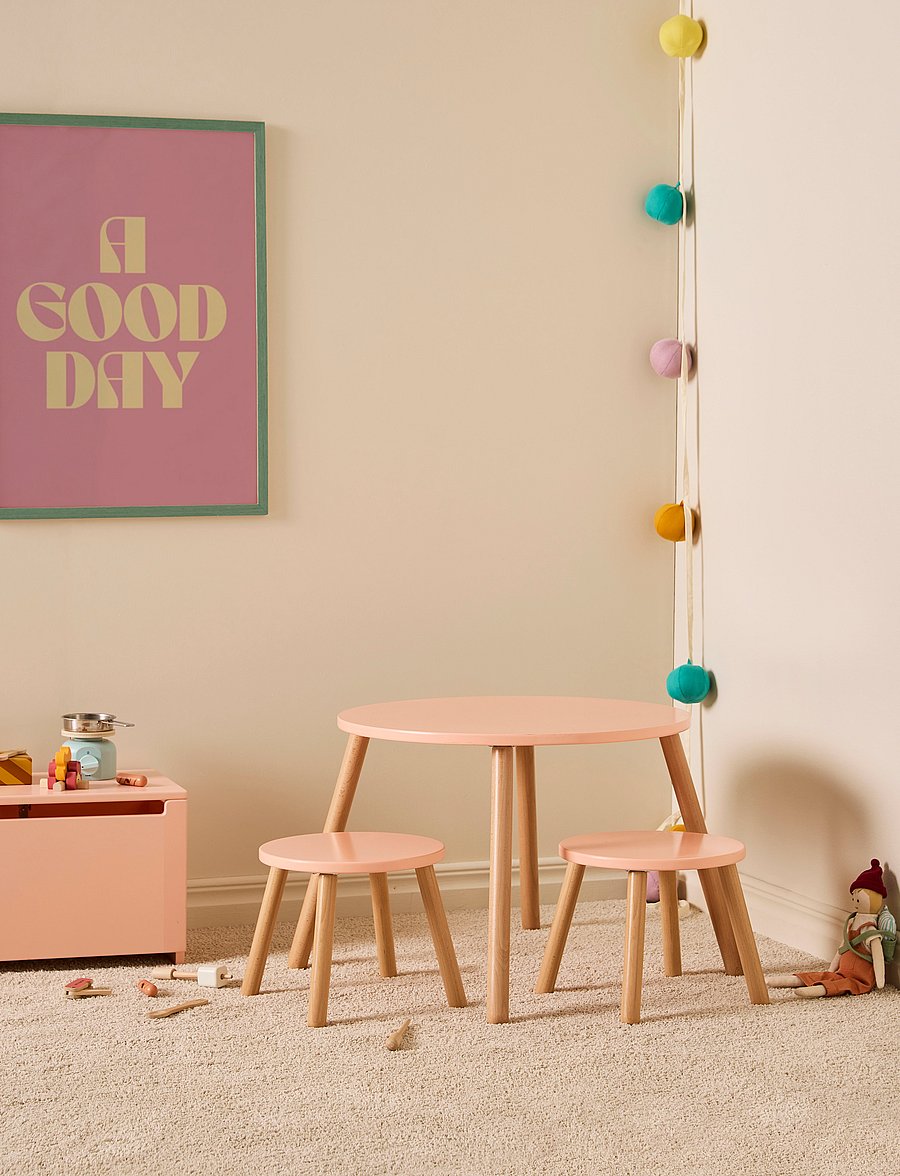 Kid's Concept - Stool and table set apricot - barnrumspaket - pink - 4