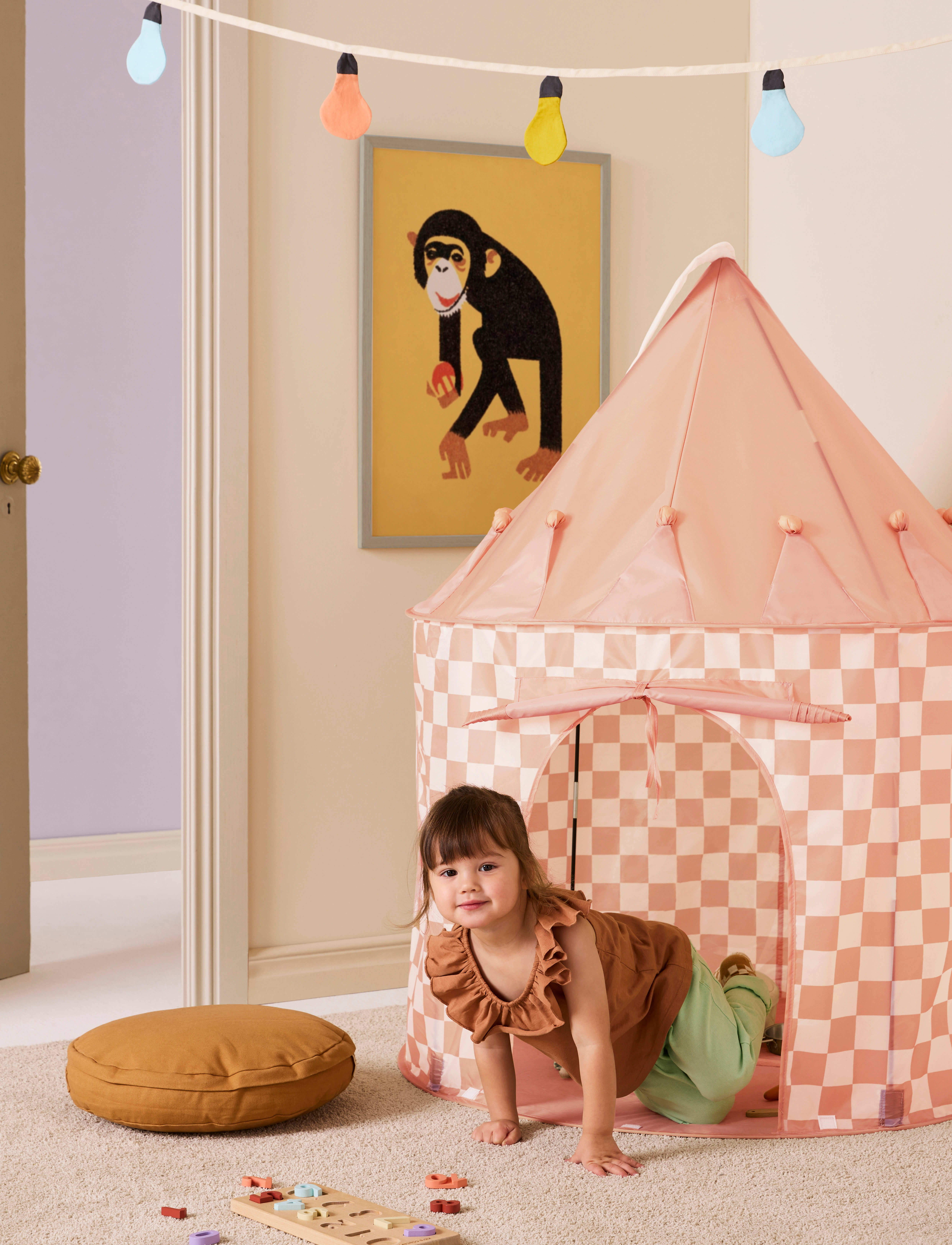 Kid's Concept Play Tent Check Apricot Star, One Size, Tents & Tunnels, Rosa - Tent, Kinder