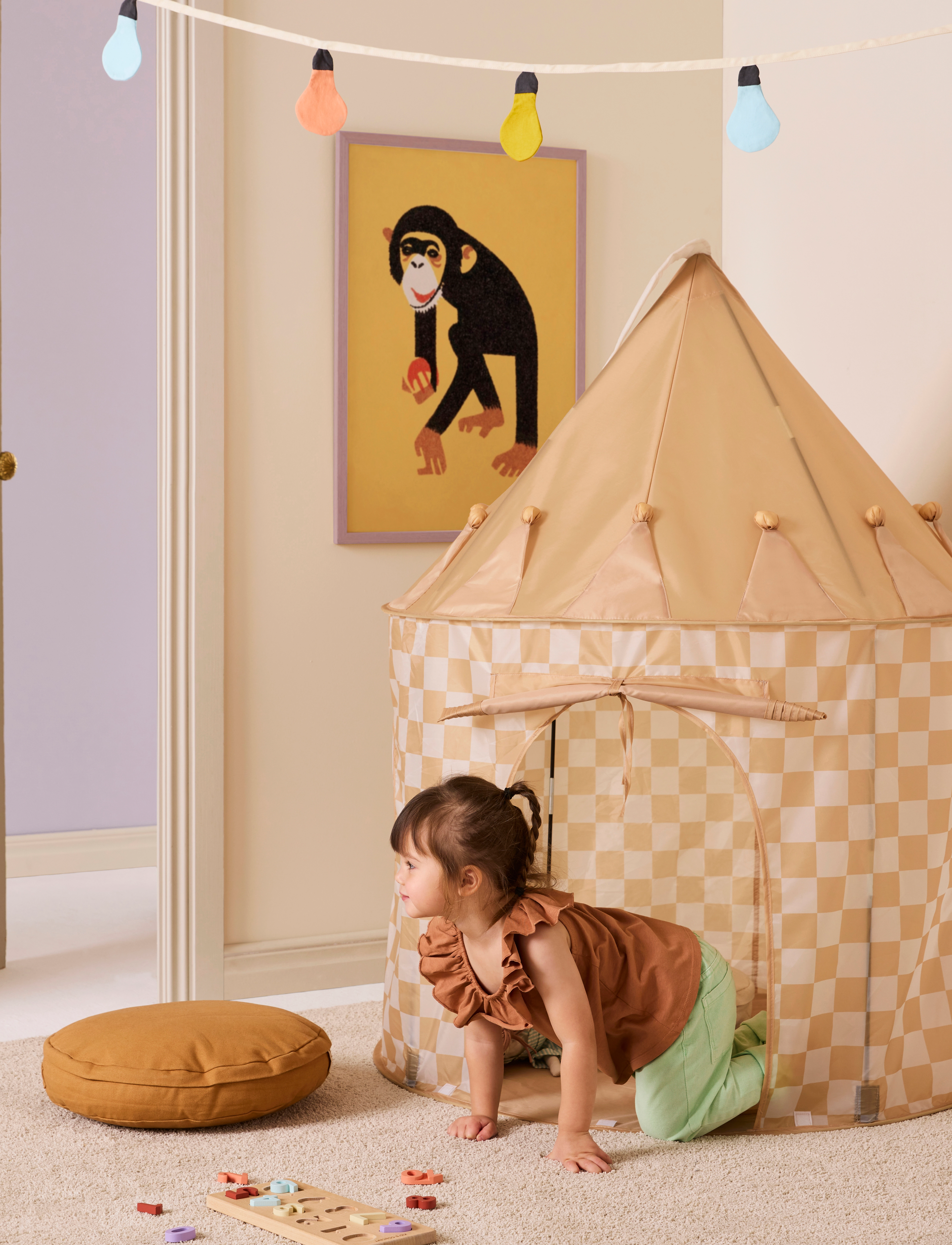 Kid's Concept Play Tent Check Yellow, One Size, Tents & Tunnels, Creme - Tent, Kinder