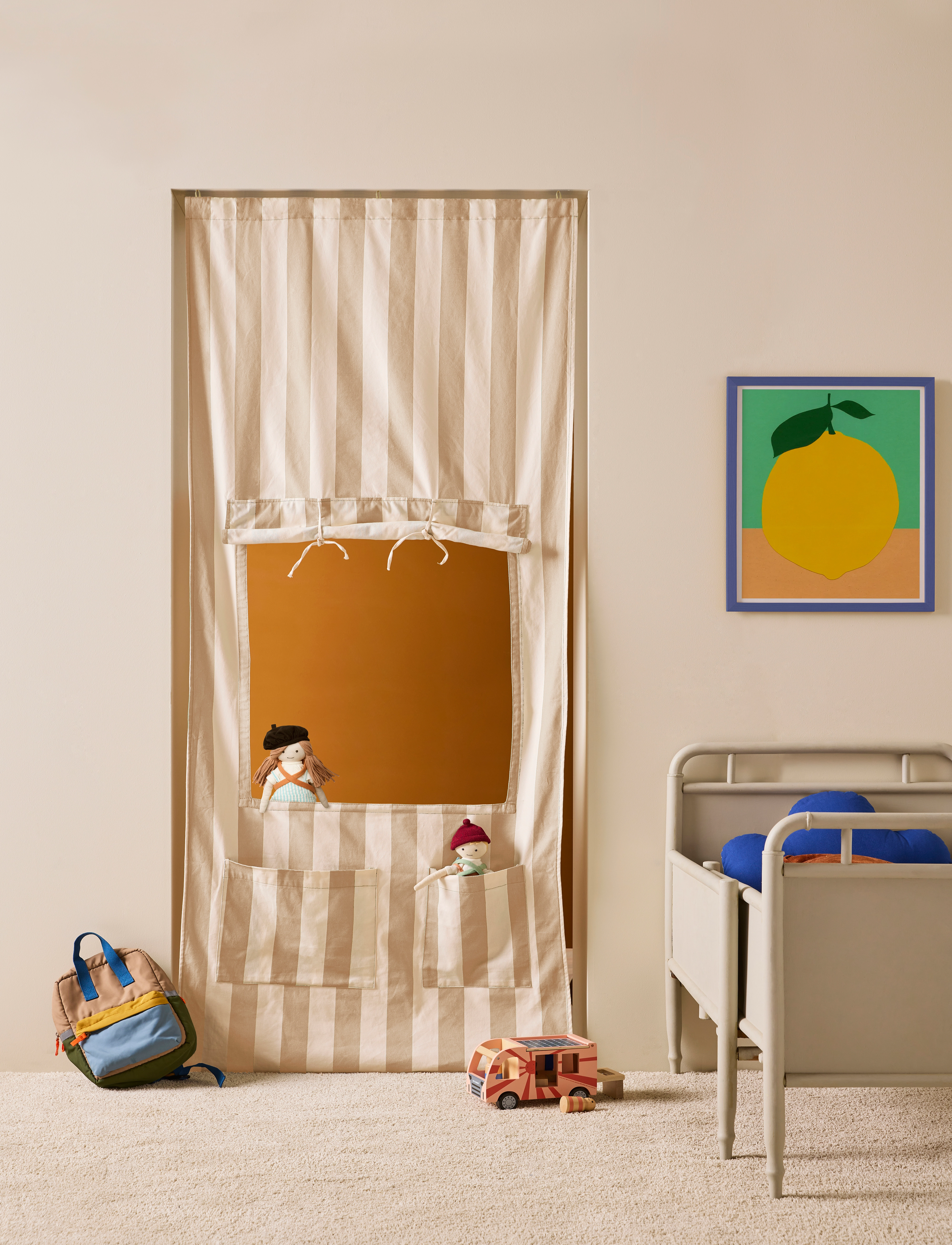 Kid's Concept Doorway Kiosk Stripe Beige, One Size, Role Play, Creme - Toy Market Stalls & Accessories, Kinder