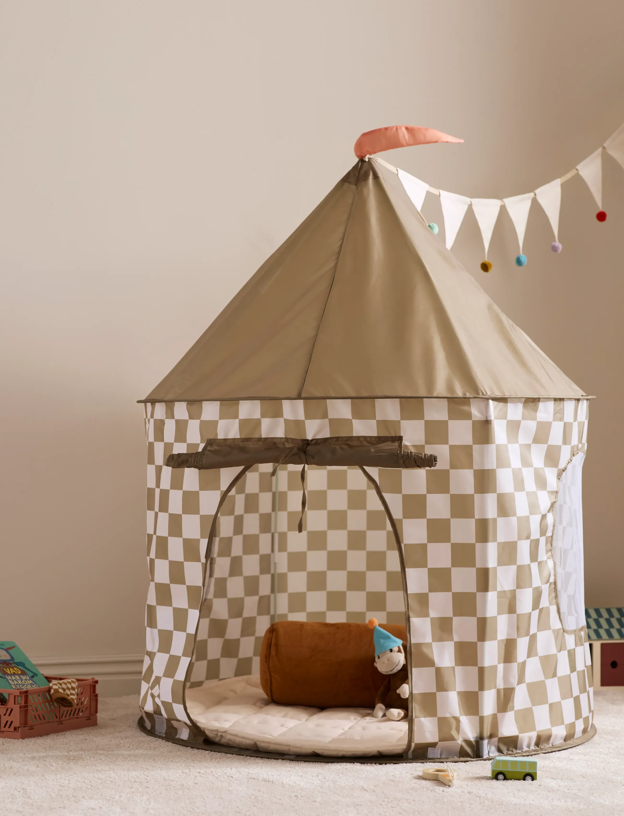 Kid's Concept Tent Check Khaki, One Size, Play Tents & Tunnels, Creme - Tent, Kinder