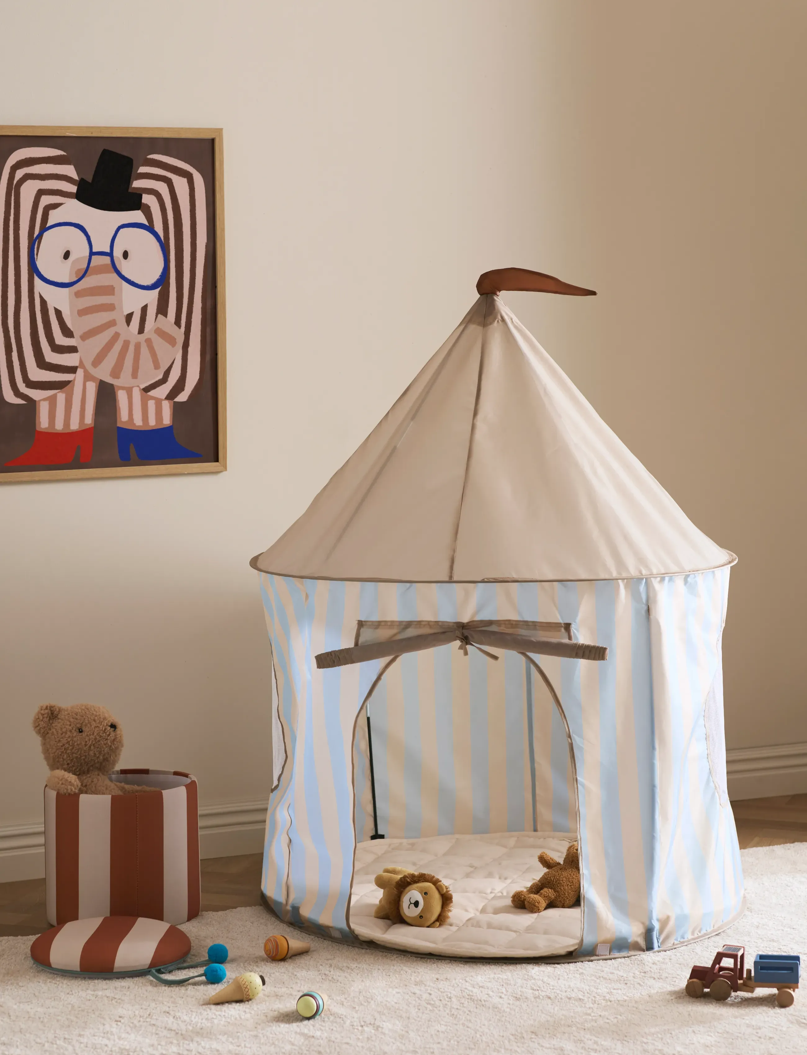 Kid's Concept Tent Stripe Light Blue, One Size, Play Tents & Tunnels, Beige - Tent, Kinder