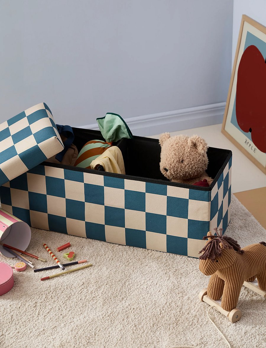 Kid's Concept - Pouffe with storage check teal 80 cm - multi - 0