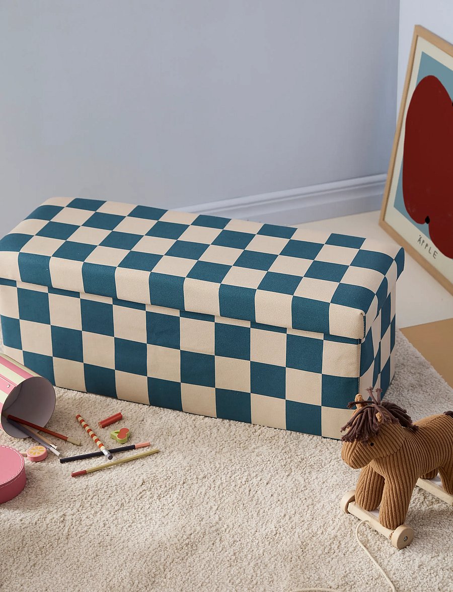 Kid's Concept - Pouffe with storage check teal 80 cm - multi - 4