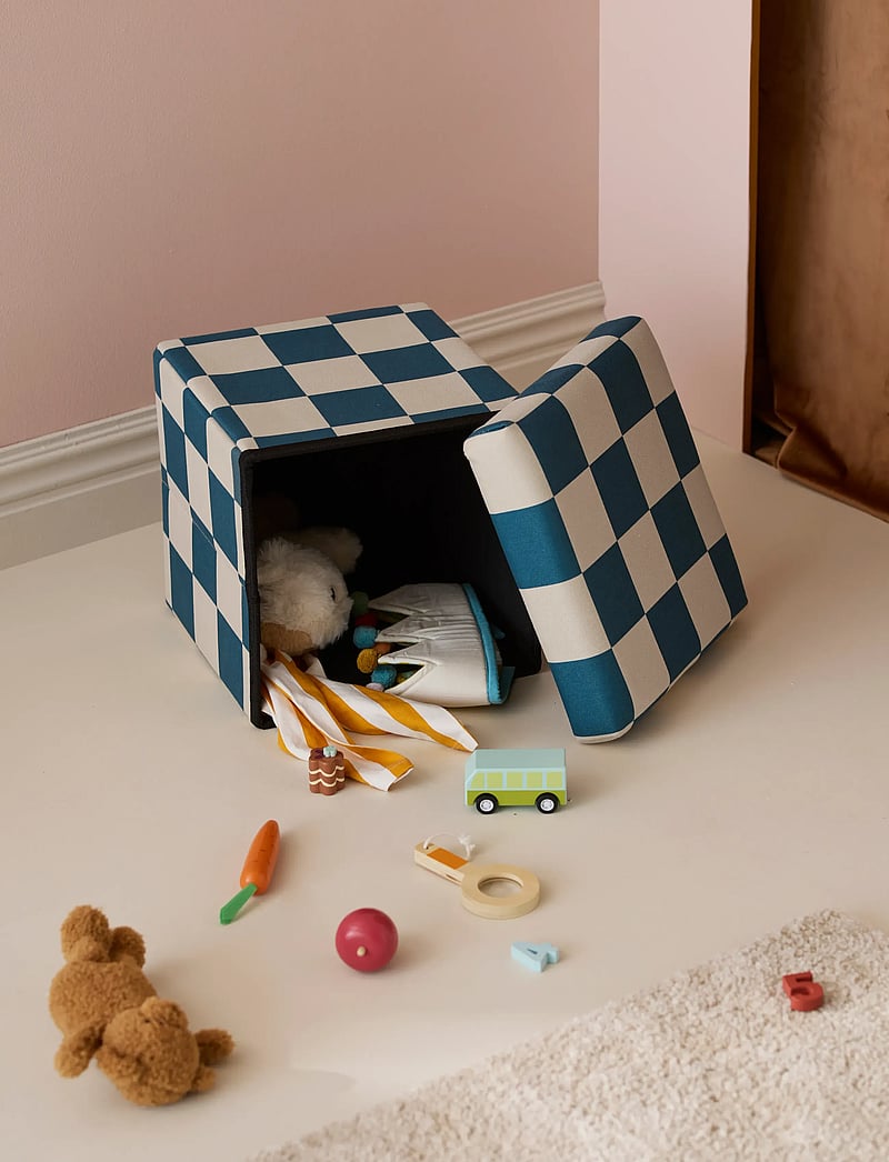 Kid's Concept - Pouffe with storage check teal 30 cm - storage furniture - multi - 3