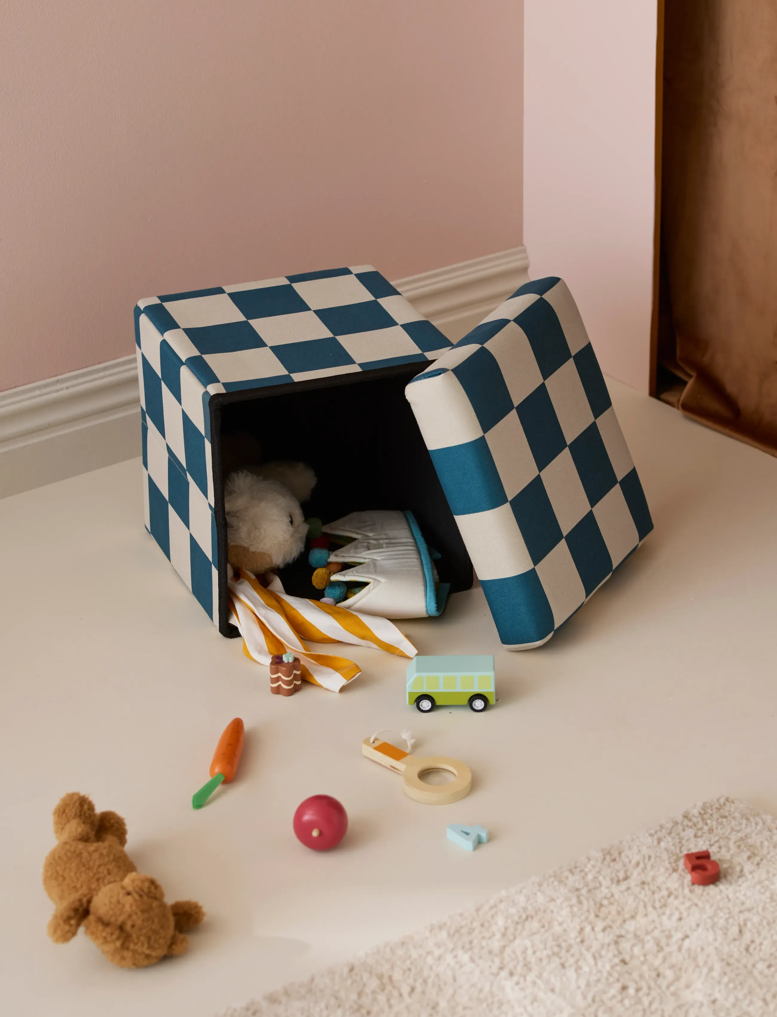 Kid's Concept - Pouffe with storage check teal 30 cm - möbel mit aufbewahrungsfunktion - multi - 3
