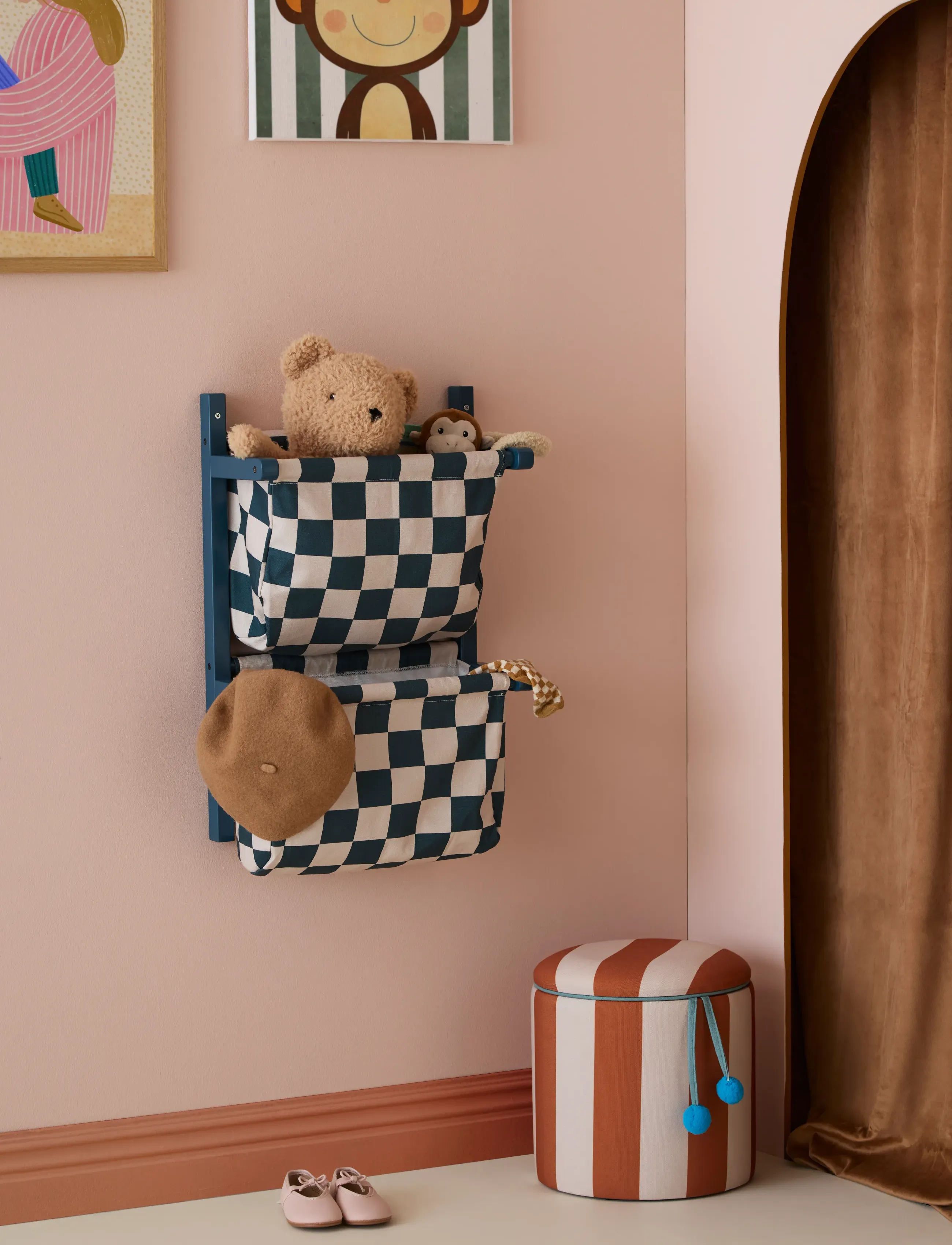 Kid's Concept Wall storage textile check teal - Inspiratsioon - MULTI / navy