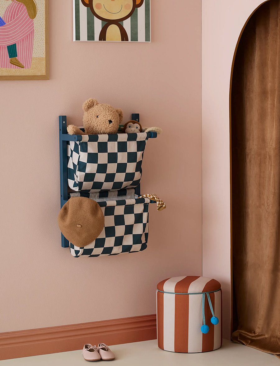 Kid's Concept - Wall storage textile check teal - opbevaringskurve - multi - 0