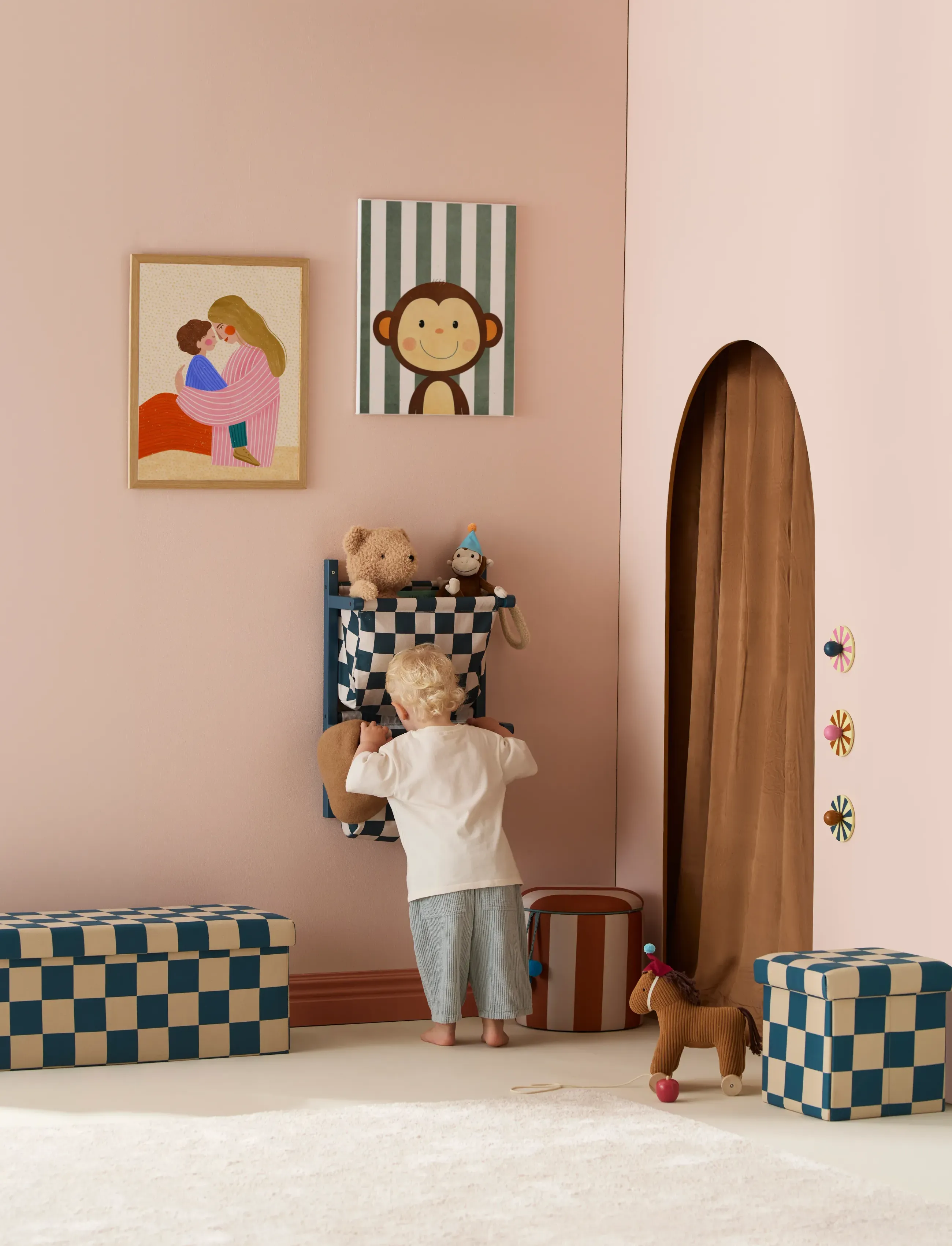 Kid's Concept - Wall storage textile check teal - opbevaringskurve - multi - 3