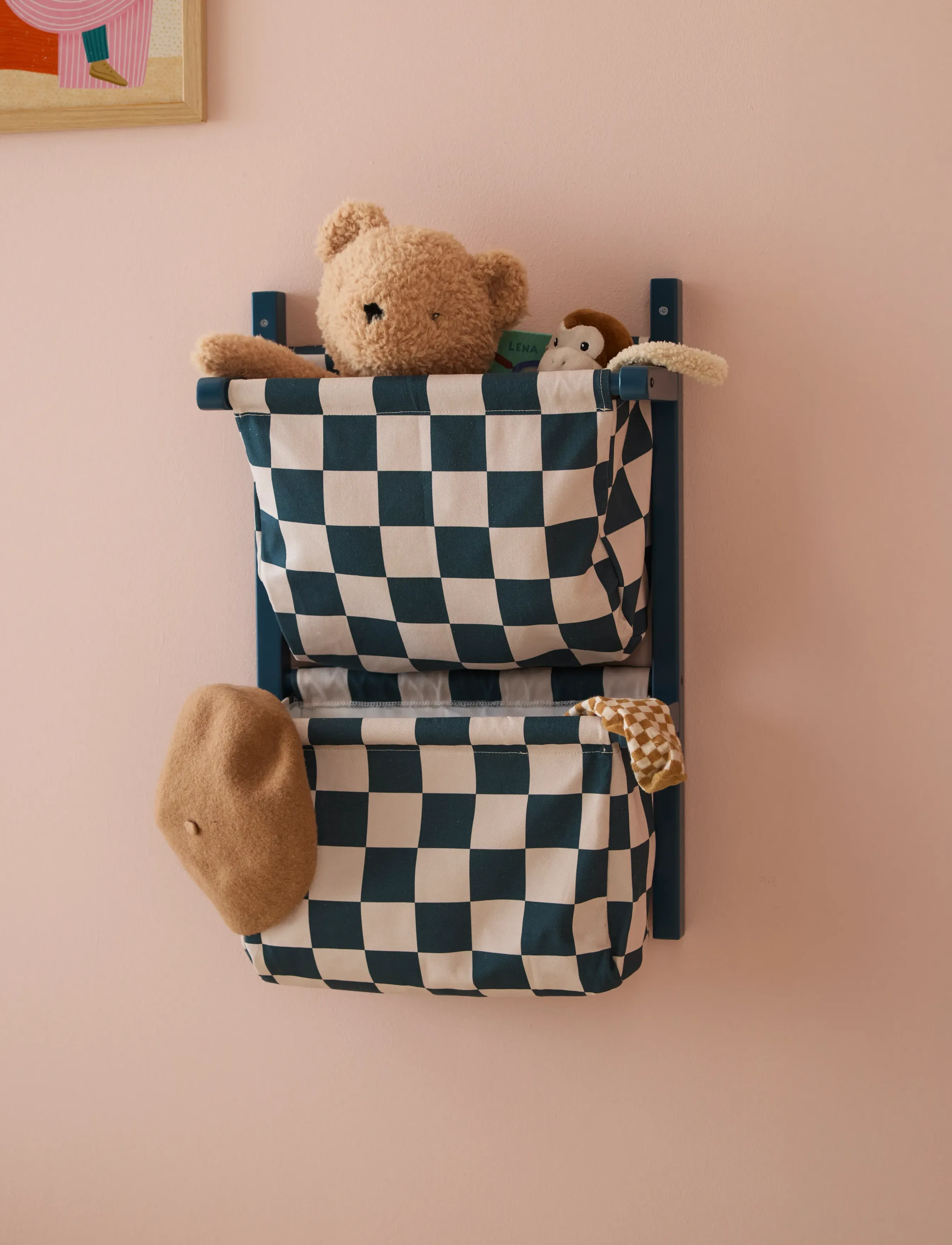 Kid's Concept - Wall storage textile check teal - opbevaringskurve - multi - 4